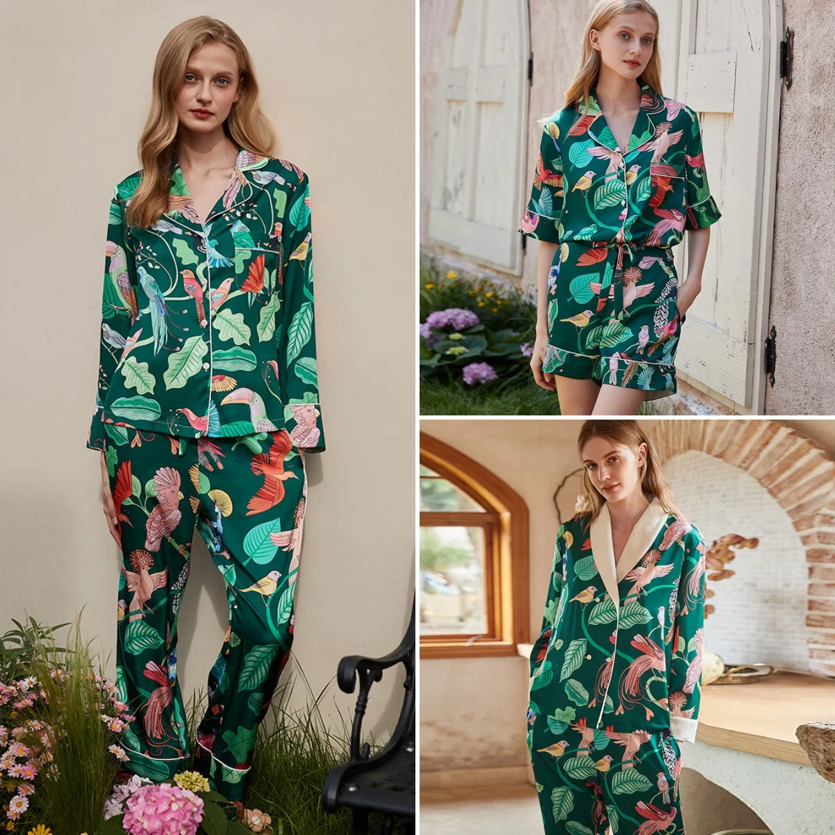 Роскошный темно-зеленый пижамный комплект для женщин 2026, весенняя мягкая шелковая атласная одежда для сна, винтажная одежда для отдыха с принтом тропических птиц, домашняя одежда
Роскошный темно-зеленый пижамный комплект для женщин 2026, весенняя мягкая шелковая атласная одежда для сна, винтажная одежда для отдыха с принтом тропических птиц, домашняя одежда