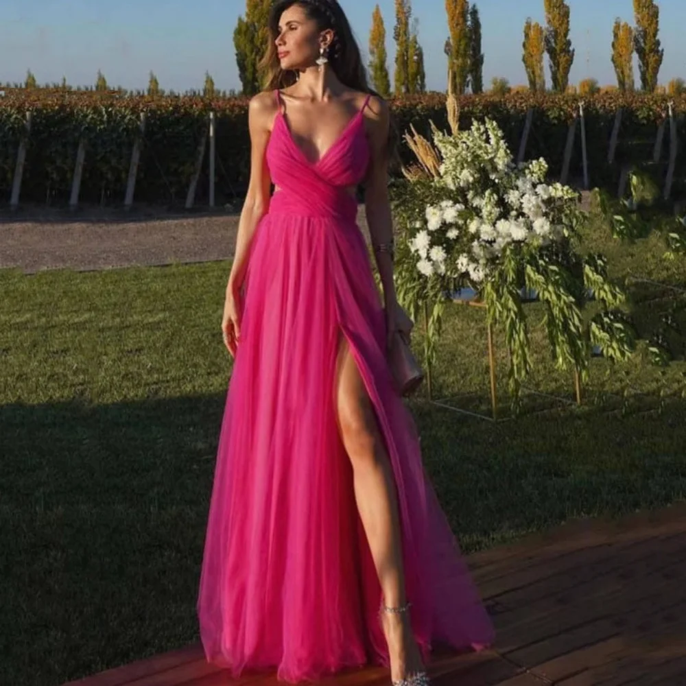 Customized Sexy V Neck Prom Dresses Split A Line Tulle Party Gowns Spaghetti Straps Evening Dress New Vestidos De Novia
Customized Sexy V Neck Prom Dresses Split A Line Tulle Party Gowns Spaghetti Straps Evening Dress New Vestidos De Novia