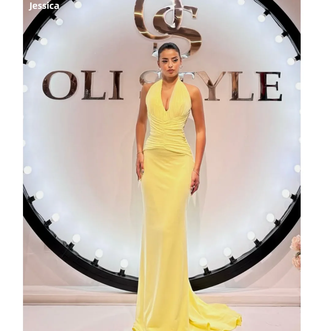 Jessica Halterneck Pleats Evening Dresses Slim Yellow Women PromDresses Princess Formal Occasions Party DressesCustomized 
Jessica Halterneck Pleats Evening Dresses Slim Yellow Women PromDresses Princess Formal Occasions Party DressesCustomized