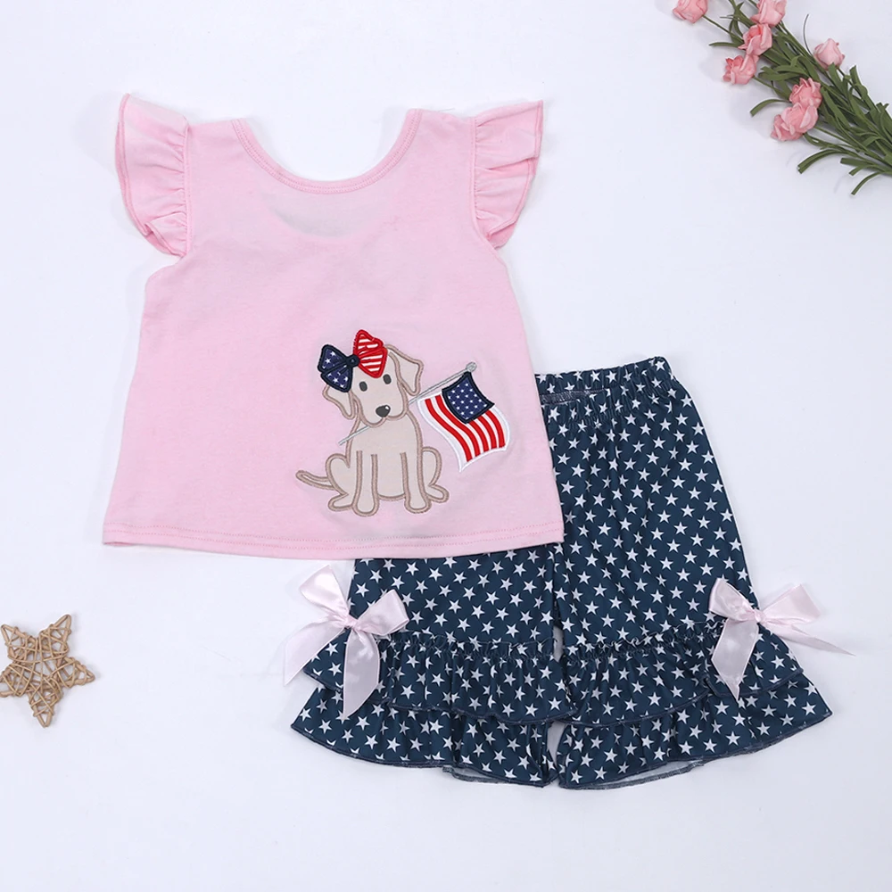 Baby New Kids Cotton Pink T-shirt Set Round Neck Dog Embroidery Girl Top Clothes And Star Print Black Shorts Bow Decorate Suit
Baby New Kids Cotton Pink T-shirt Set Round Neck Dog Embroidery Girl Top Clothes And Star Print Black Shorts Bow Decorate Suit