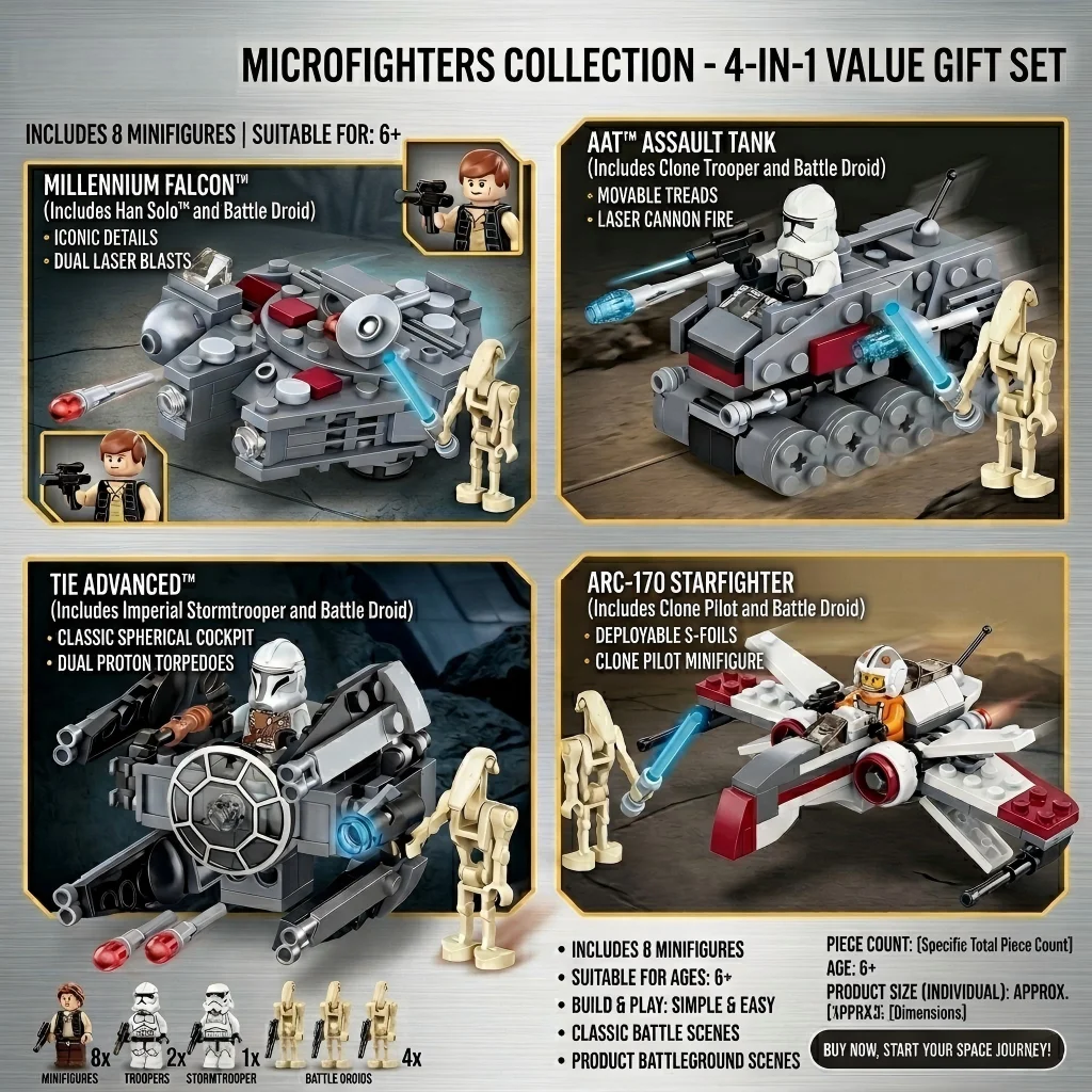455pcs Starship War Spacecraft Building Blocks DIY MOC Galaxy Fighter Plane Bricks Model Set SWars Toys for Boys Birthday Gift
455pcs Starship War Spacecraft Building Blocks DIY MOC Galaxy Fighter Plane Bricks Model Set SWars Toys for Boys Birthday Gift