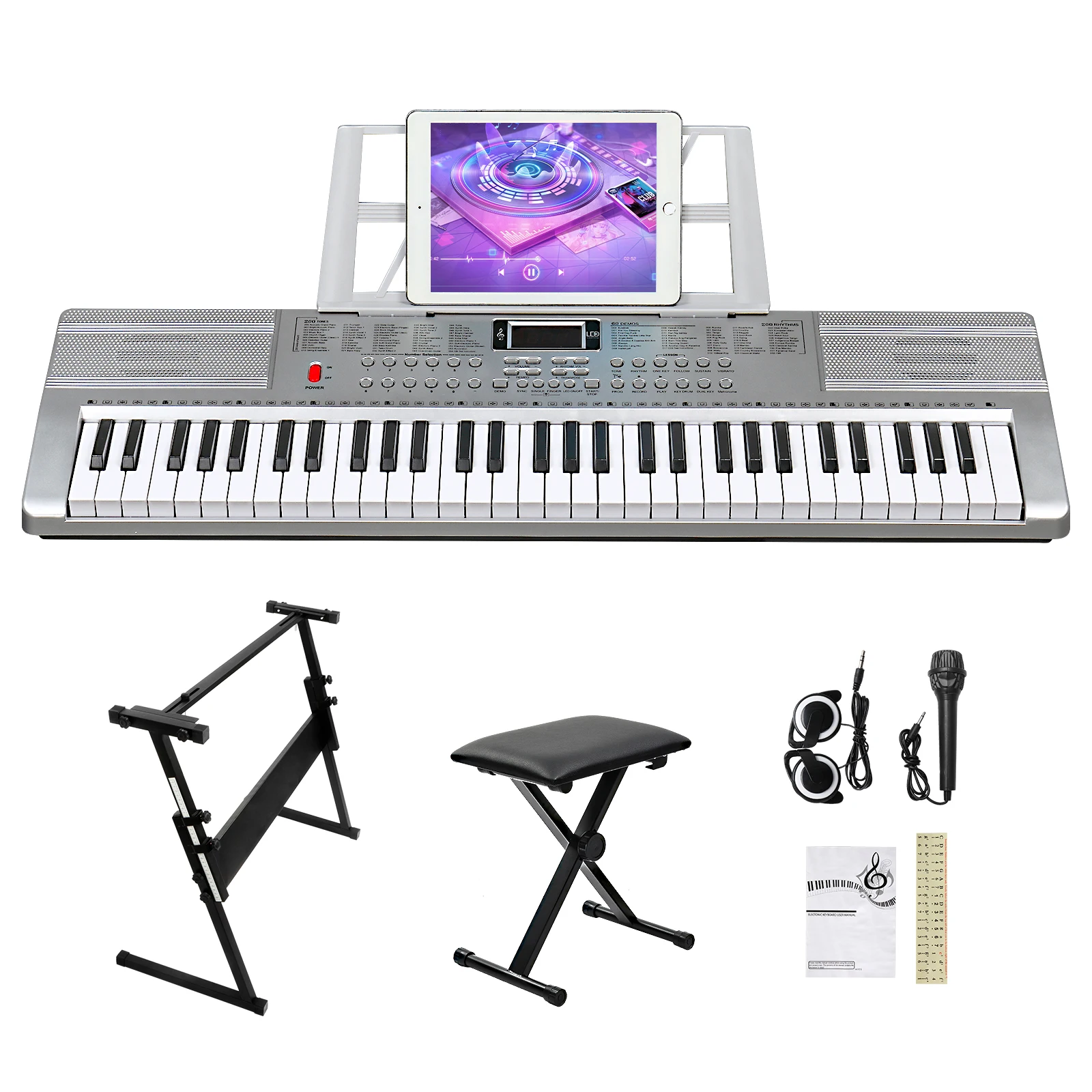 GEP-110 (BD-663D) 61-Key Electronic Keyboard (Silver) – Includes Light-Up Keys, Z-Stand, and Bench
GEP-110 (BD-663D) 61-Key Electronic Keyboard (Silver) – Includes Light-Up Keys, Z-Stand, and Bench