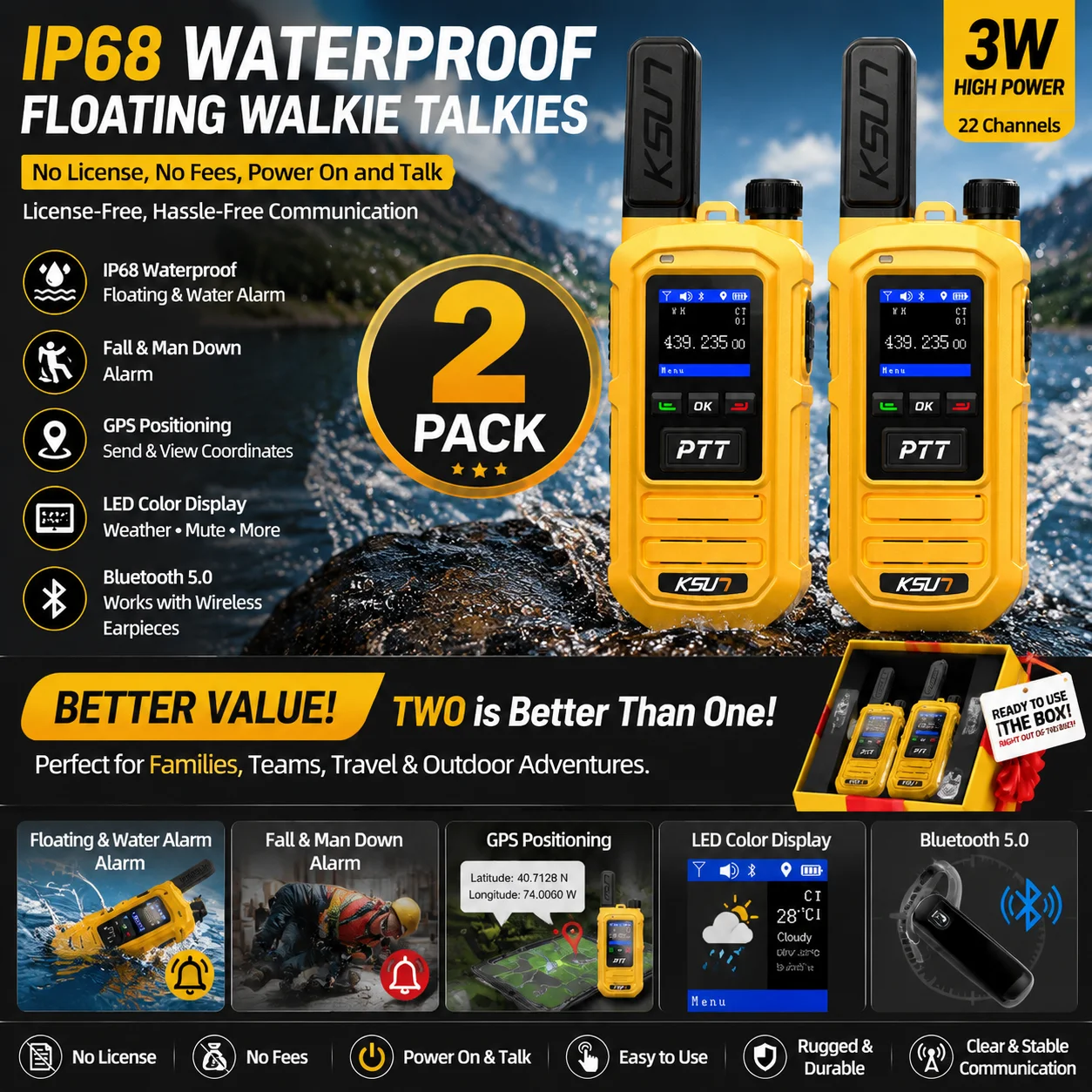 2PCS Outdoor Walkie Talkie FRS/PMR IP68 Waterproof Floating Fall Alarm GPS Positioning Bluetooth LED Display Long Battery Life
2PCS Outdoor Walkie Talkie FRS/PMR IP68 Waterproof Floating Fall Alarm GPS Positioning Bluetooth LED Display Long Battery Life