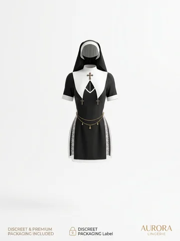 AURORA Ultra-Soft Nun Cosplay Costume Sexy Lingerie For Women Side Slit Lace Babydoll Chemise Naughty Role Play Nightwear With