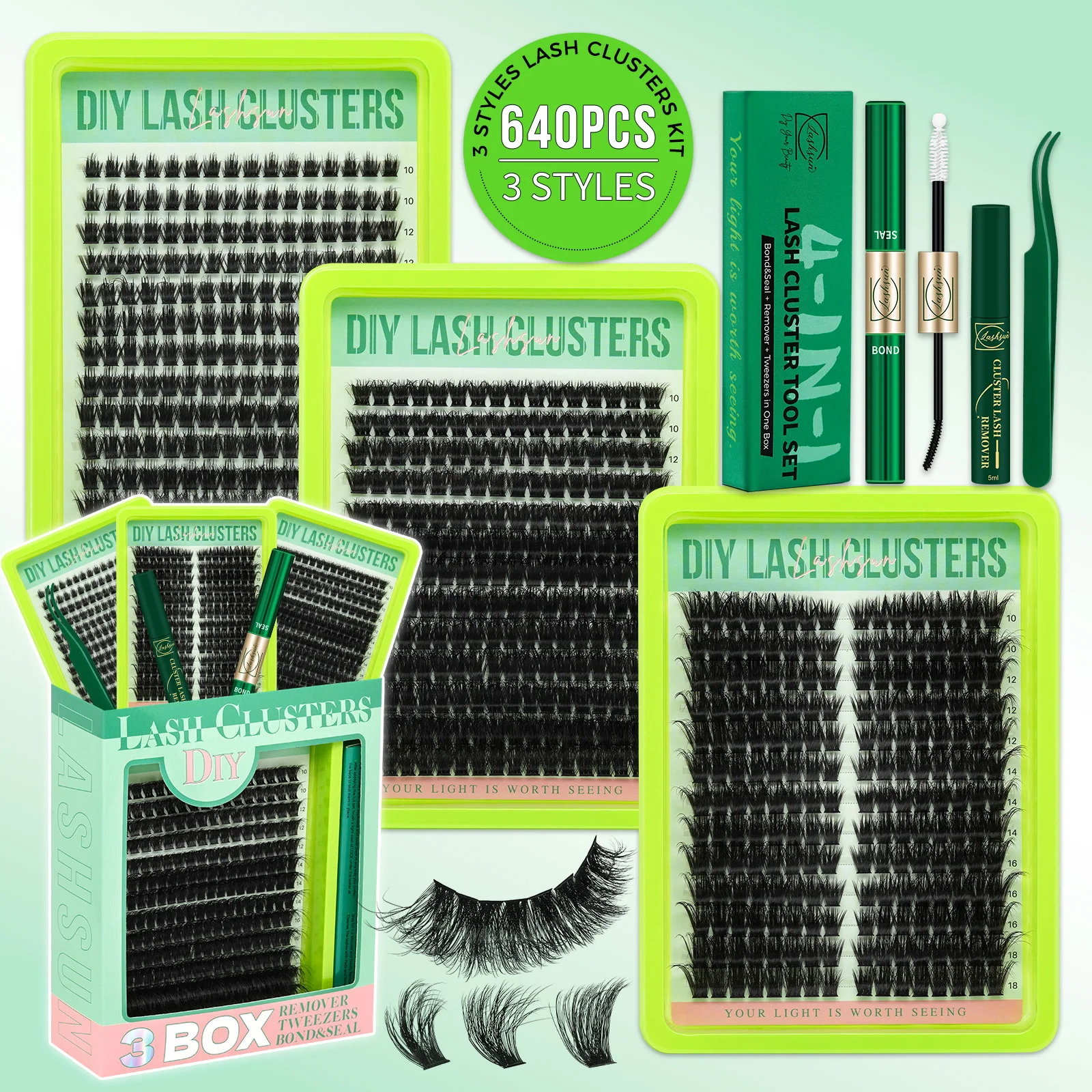 Lashsun 640PCS 3 Styles D Curl Cat/Mega/Volume Lash Clusters Kit, 3 Box Eyelashes in One Kit, Kit with Bond&Seal Remover Tweezer
Lashsun 640PCS 3 Styles D Curl Cat/Mega/Volume Lash Clusters Kit, 3 Box Eyelashes in One Kit, Kit with Bond&Seal Remover Tweezer
