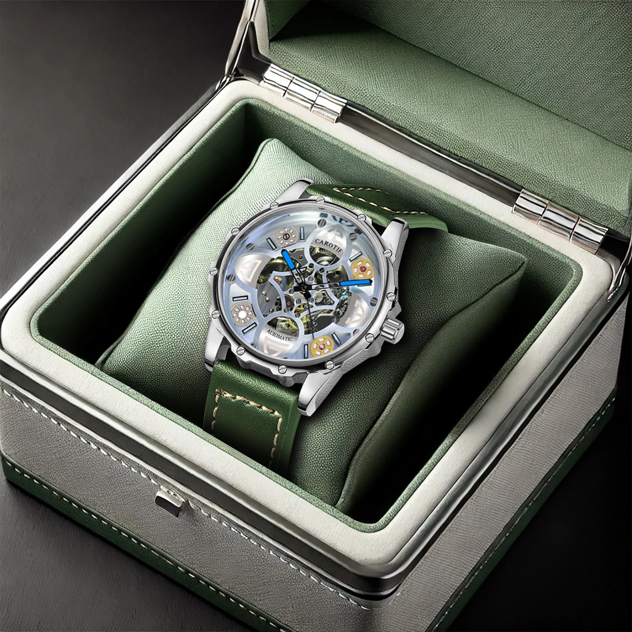 Новинка мужские часы модные деловые трендовые высококачественные нишевые уникальный дизайн диск зеленый кожаный ремешок полностью автоматические механические часы
Новинка мужские часы модные деловые трендовые высококачественные нишевые уникальный дизайн диск зеленый кожаный ремешок полностью автоматические механические часы