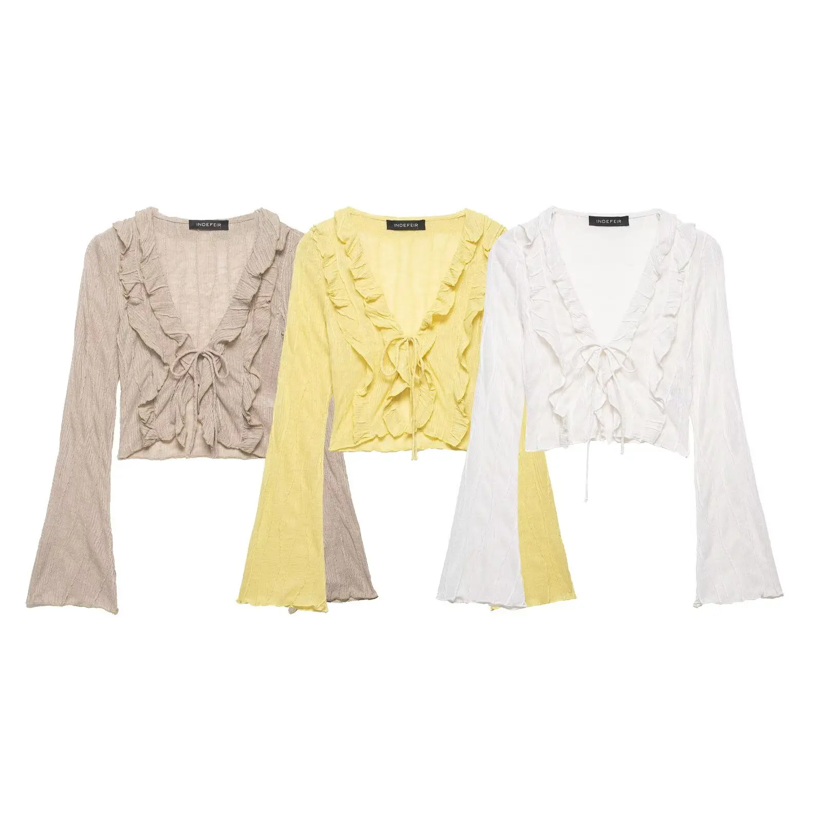 Women Sexy Ruffle Crop Top Long Flare Sleeve V Neck Tie Front Blouse Mesh Cardigan Summer Fashion Fairy Tops White Yellow Beige
Women Sexy Ruffle Crop Top Long Flare Sleeve V Neck Tie Front Blouse Mesh Cardigan Summer Fashion Fairy Tops White Yellow Beige