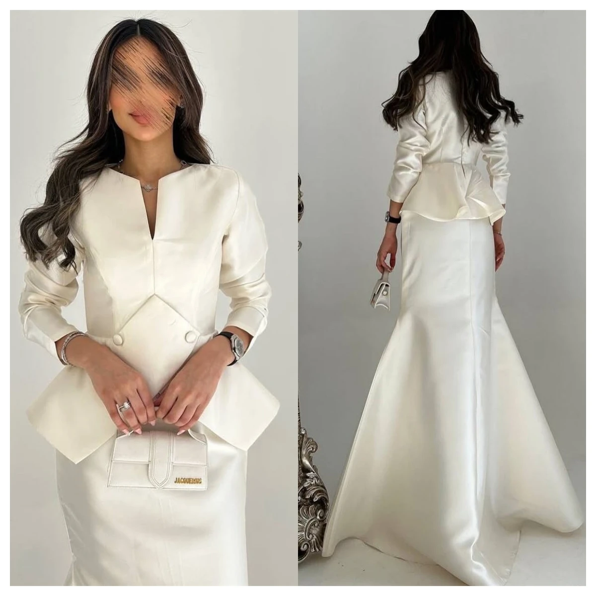 Customized Temperament White Satin Evening Dress V-Neck Long Sleeves Cocktail Dress Bridal Party Buttons Fashion Graceful
Customized Temperament White Satin Evening Dress V-Neck Long Sleeves Cocktail Dress Bridal Party Buttons Fashion Graceful