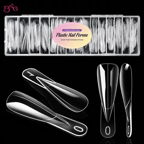 BNG Stiletto Nail Dual Forms Clear Nail Extension Molds 150PCS 15 Sizes Reusable Gel Extension Forms for Builder Gel Manicure