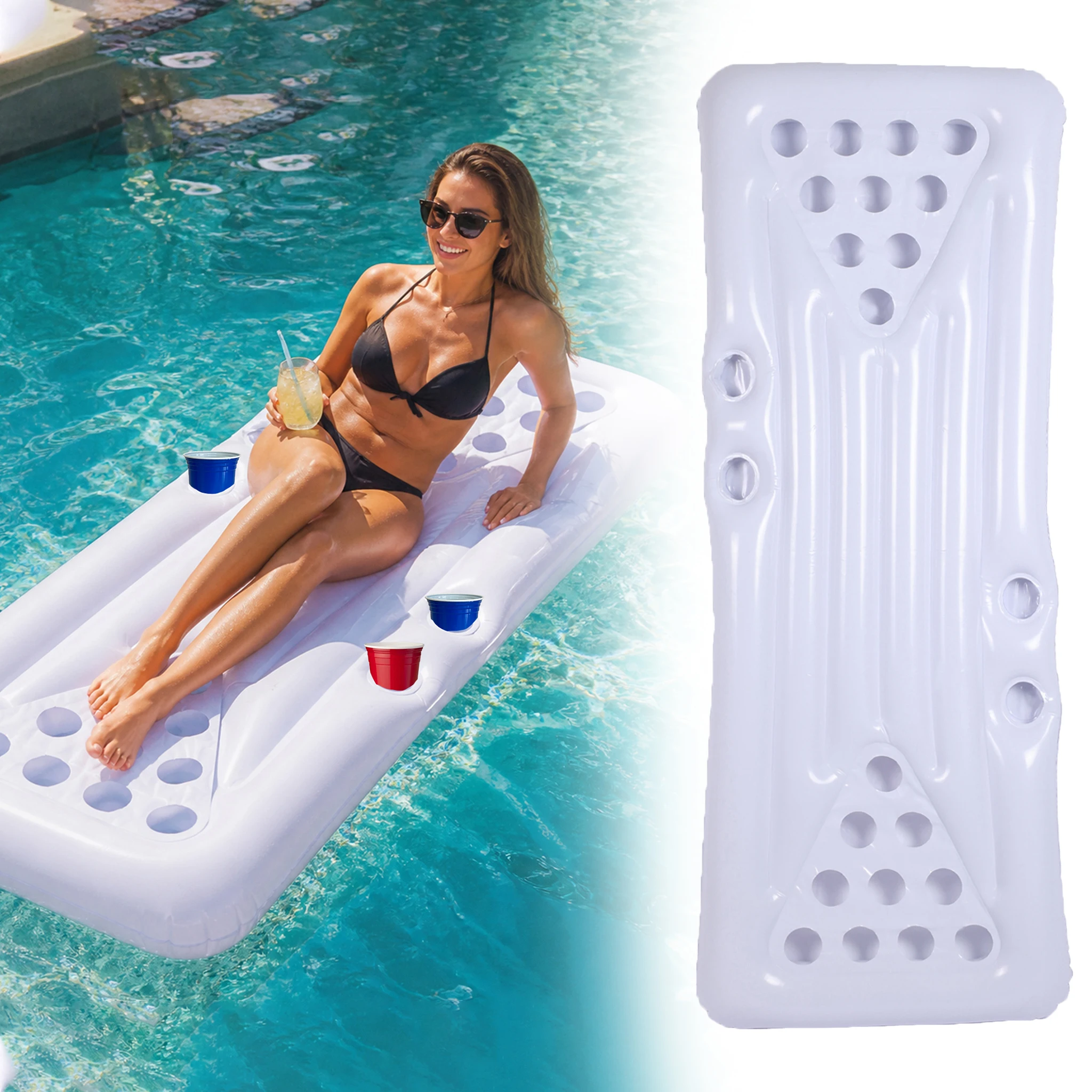 Inflatable Beer Pong Table Pool Float Floating Drink Holder Serving Tray Lounge Raft Summer Water Party Game Toy with 24 Cups
Inflatable Beer Pong Table Pool Float Floating Drink Holder Serving Tray Lounge Raft Summer Water Party Game Toy with 24 Cups