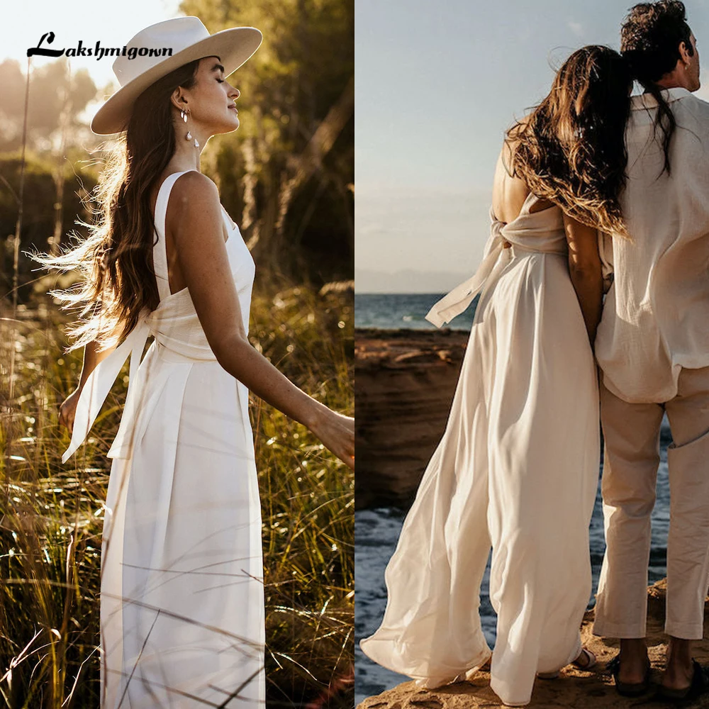 Boho Sexy Square Collar Spaghetti Straps Back Lace Up Jumpsuit Wedding Dress For Women Simple Bridal Gown Sweep Vestido De Novia
Boho Sexy Square Collar Spaghetti Straps Back Lace Up Jumpsuit Wedding Dress For Women Simple Bridal Gown Sweep Vestido De Novia