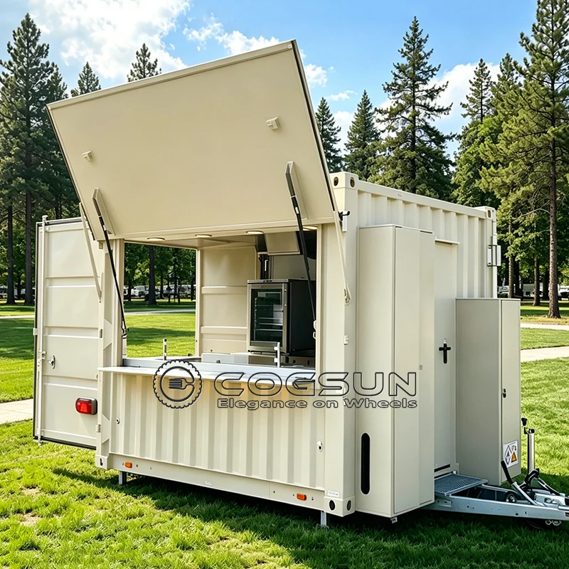 COGSUN Custom Container Outdoor Mini Trailer Luxury New Model Pop-up Container Kitchen Restaurant Ice Cream Truck
COGSUN Custom Container Outdoor Mini Trailer Luxury New Model Pop-up Container Kitchen Restaurant Ice Cream Truck