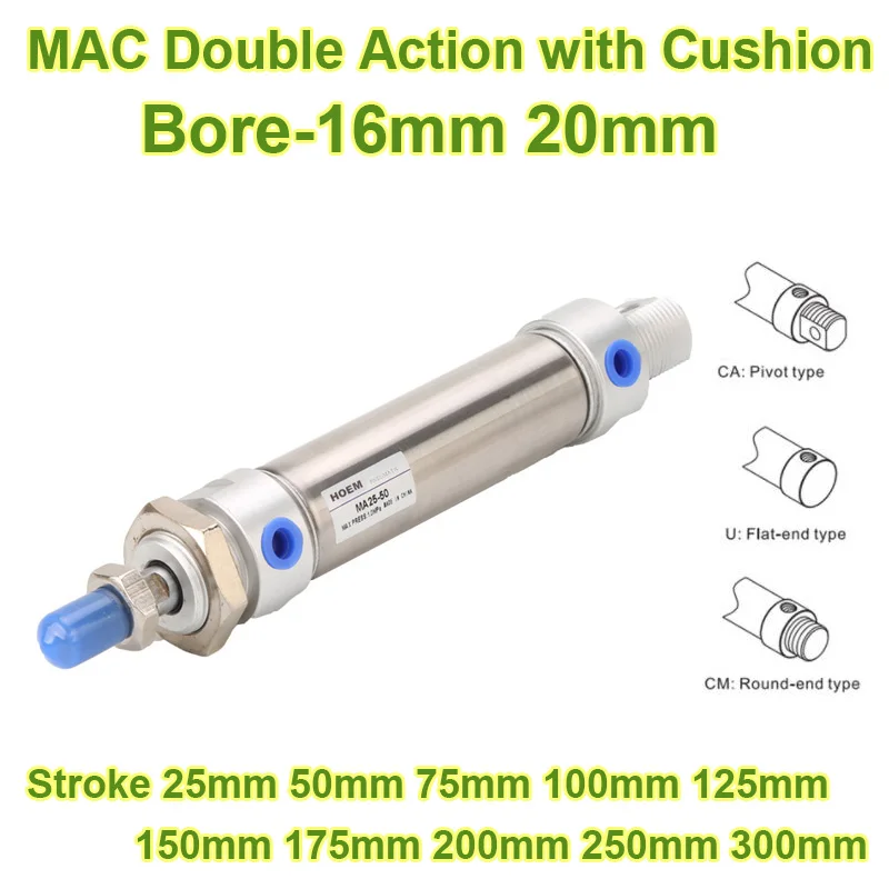 MAC Double Action Mini Stainless Steel Air Cushion Pneumatic Cylinder MAC16-25 MAC16-50 MAC16-75 MAC16-100 MAC16-125 MAC20-25S
MAC Double Action Mini Stainless Steel Air Cushion Pneumatic Cylinder MAC16-25 MAC16-50 MAC16-75 MAC16-100 MAC16-125 MAC20-25S