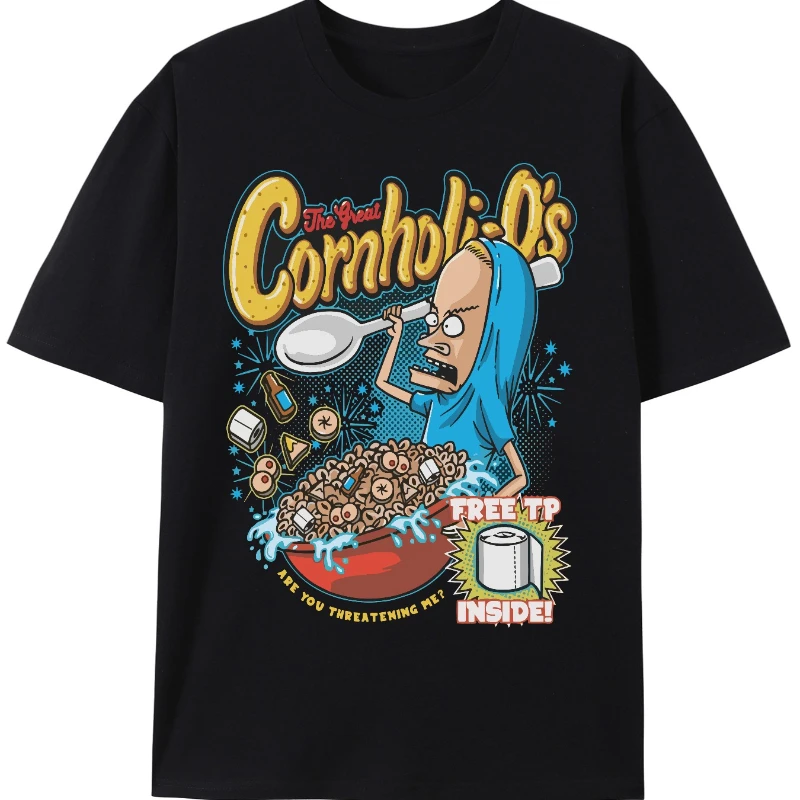 Beavis Cornhios Cartoon Comedy T-Shirt Men's Plus Size Black Cotton Tee with Free Cereal Bowl Inside Joke Design Short Sleeve L-
Beavis Cornhios Cartoon Comedy T-Shirt Men's Plus Size Black Cotton Tee with Free Cereal Bowl Inside Joke Design Short Sleeve L-
