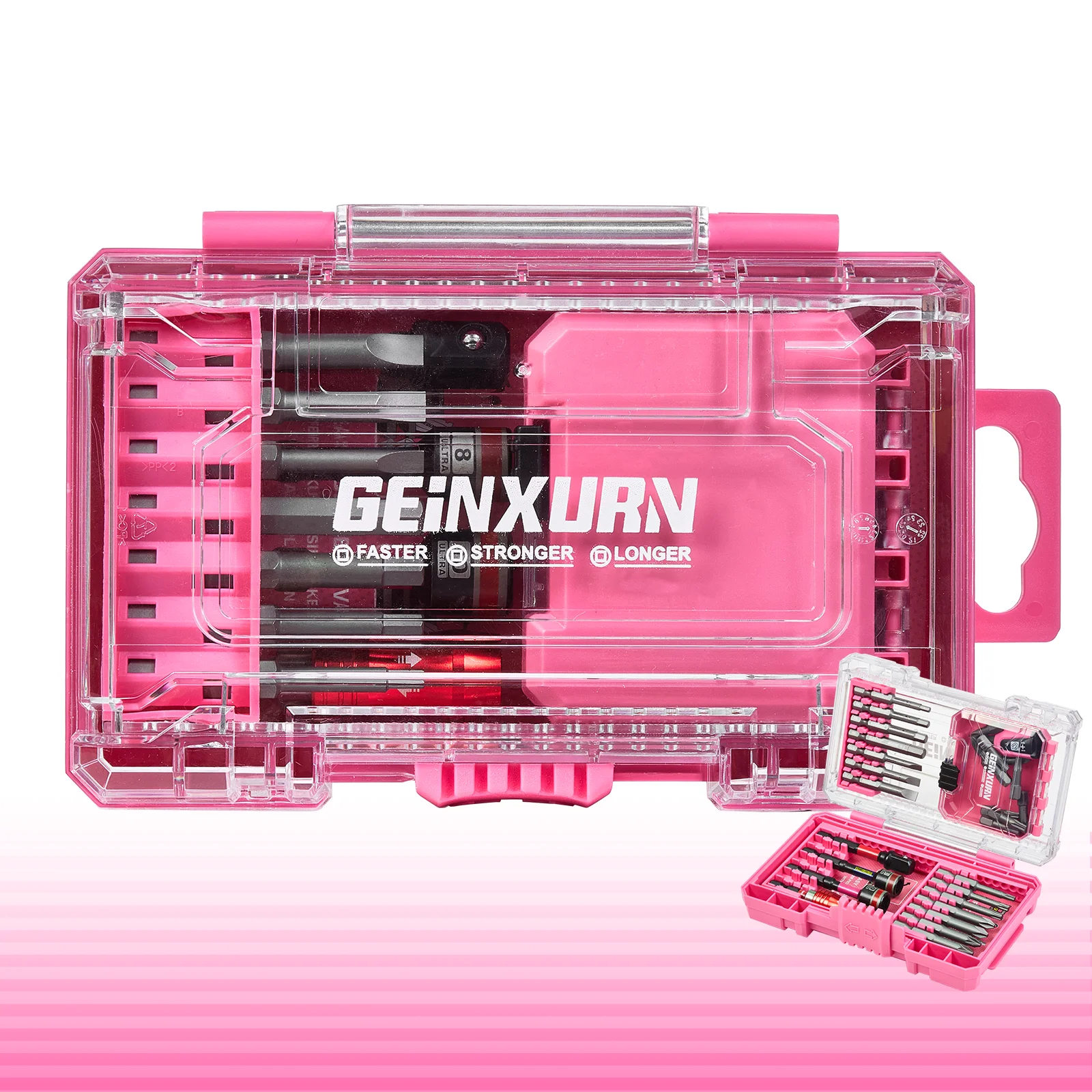 Geinxurn FIXEDGE 31PCS Impact Driver Bit Set – Pink (EU Version) with Demagnetizer, Nut Drivers & Quick Release Holder