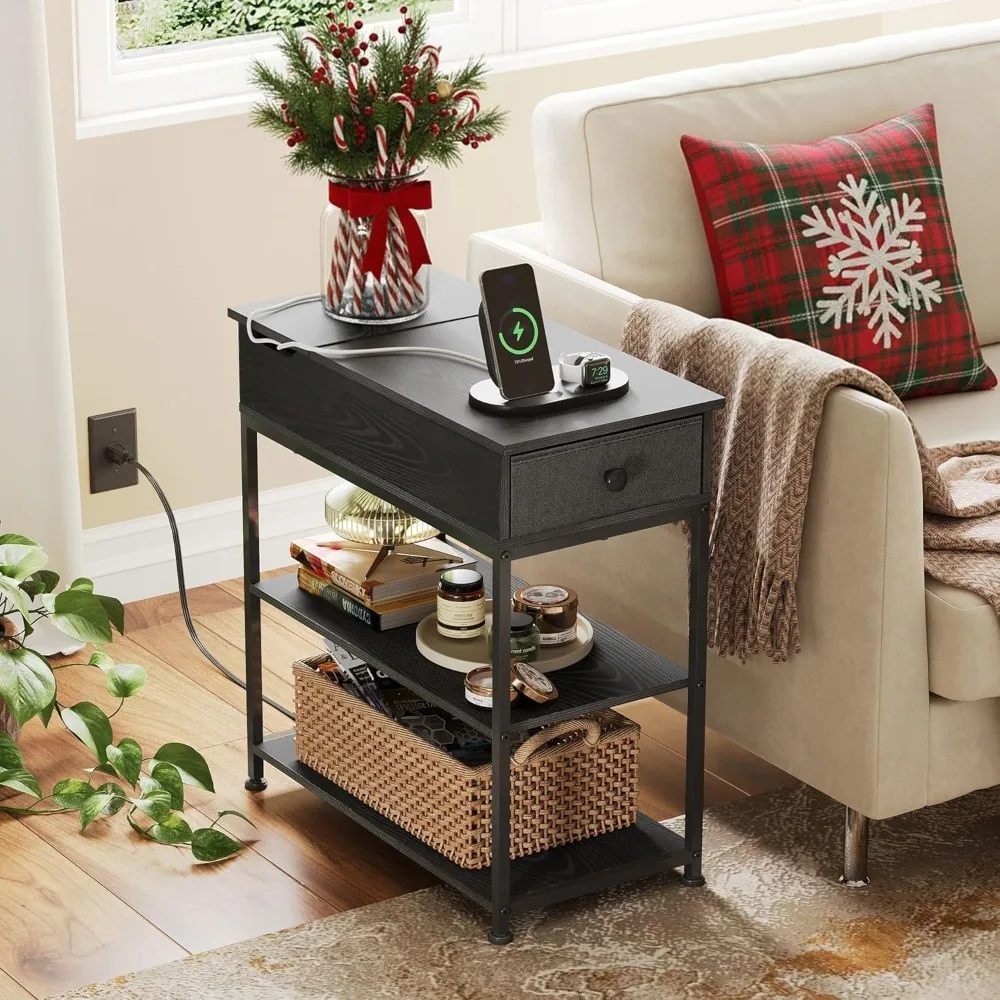 Narrow Side Table with 2 USB Ports and 2 Outlets, Flip Top End Table with Drawer and Storage Shelves, Small Nightstand with Char
Narrow Side Table with 2 USB Ports and 2 Outlets, Flip Top End Table with Drawer and Storage Shelves, Small Nightstand with Char