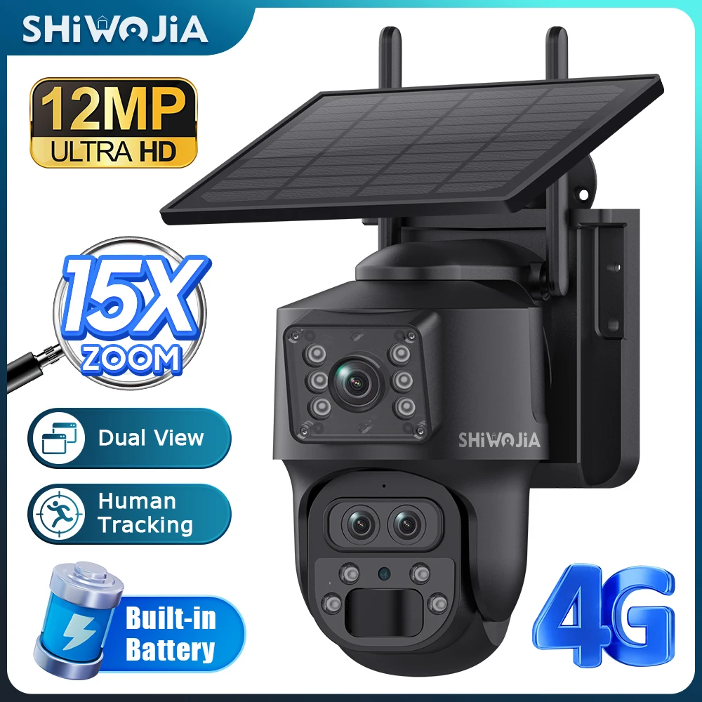 Солнечная камера SHIWOJIA, 4G SIM/WiFi, 6K, 12 МП, 15X ZOOM, три объектива, запись, двойной экран, PTZ, PIR, обнаружение человека, цвет, ночное видение
Солнечная камера SHIWOJIA, 4G SIM/WiFi, 6K, 12 МП, 15X ZOOM, три объектива, запись, двойной экран, PTZ, PIR, обнаружение человека, цвет, ночное видение