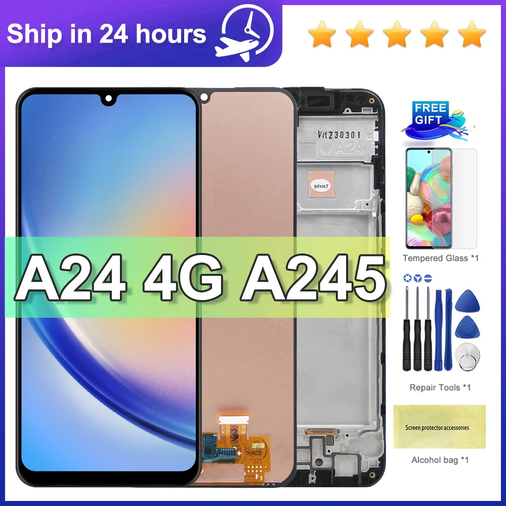 ЖК-дисплей 6,5 дюйма AMOLED для Samsung A24 4G, сенсорный экран с дигитайзером в сборе для Samsung A245F, A245F/DS, экран с рамкой
ЖК-дисплей 6,5 дюйма AMOLED для Samsung A24 4G, сенсорный экран с дигитайзером в сборе для Samsung A245F, A245F/DS, экран с рамкой