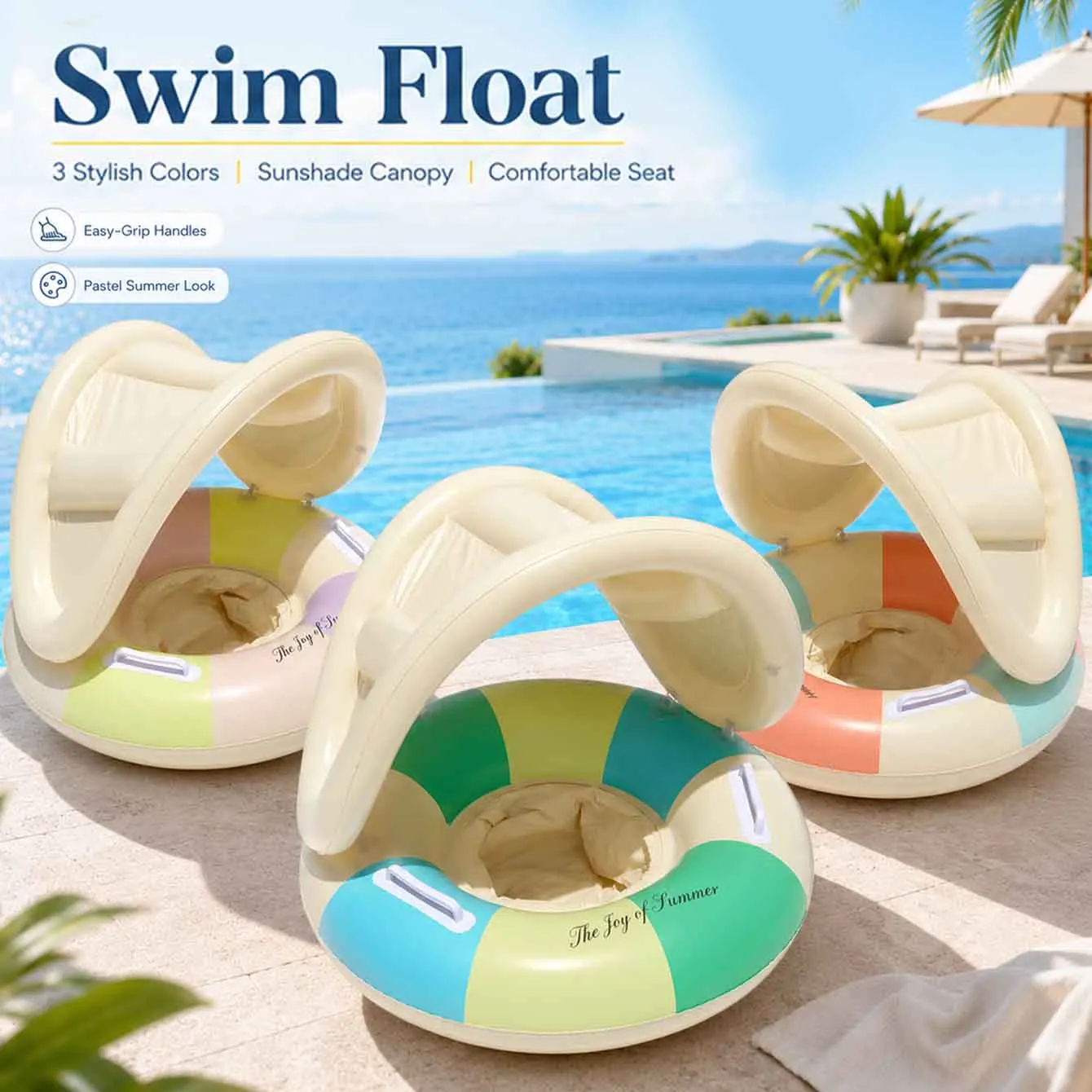 1PC Pool Floats Inflatable Swim Float with Sunshade Canopy Seat Easy Grip Handles Summer Water Fun Beach Pool Party
1PC Pool Floats Inflatable Swim Float with Sunshade Canopy Seat Easy Grip Handles Summer Water Fun Beach Pool Party