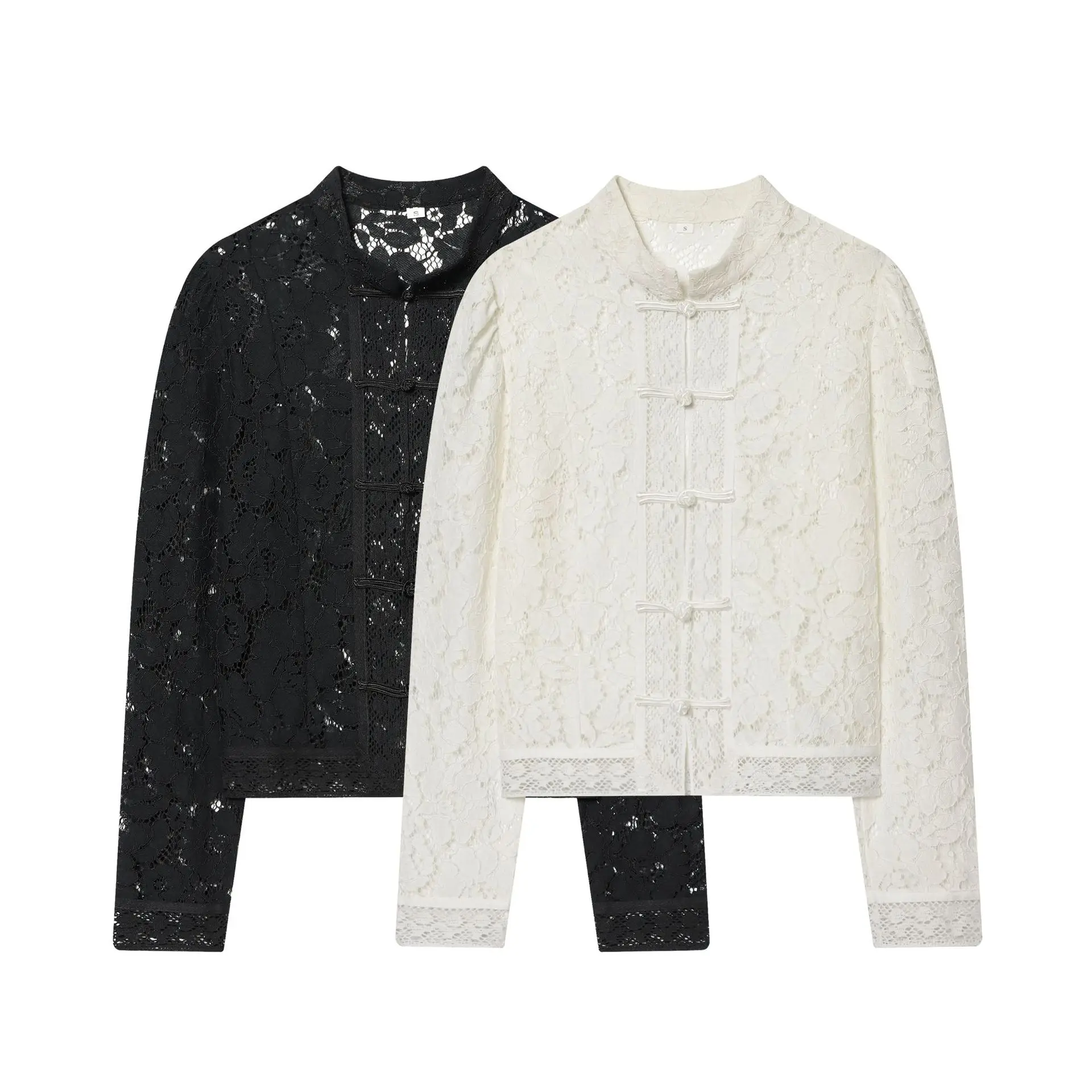 Women Sexy Lace Blouse Elegant Chinoiserie Stand Collar Button Up Shirts Fashion White Black Long Sleeve Crop Tops Outwear
Women Sexy Lace Blouse Elegant Chinoiserie Stand Collar Button Up Shirts Fashion White Black Long Sleeve Crop Tops Outwear