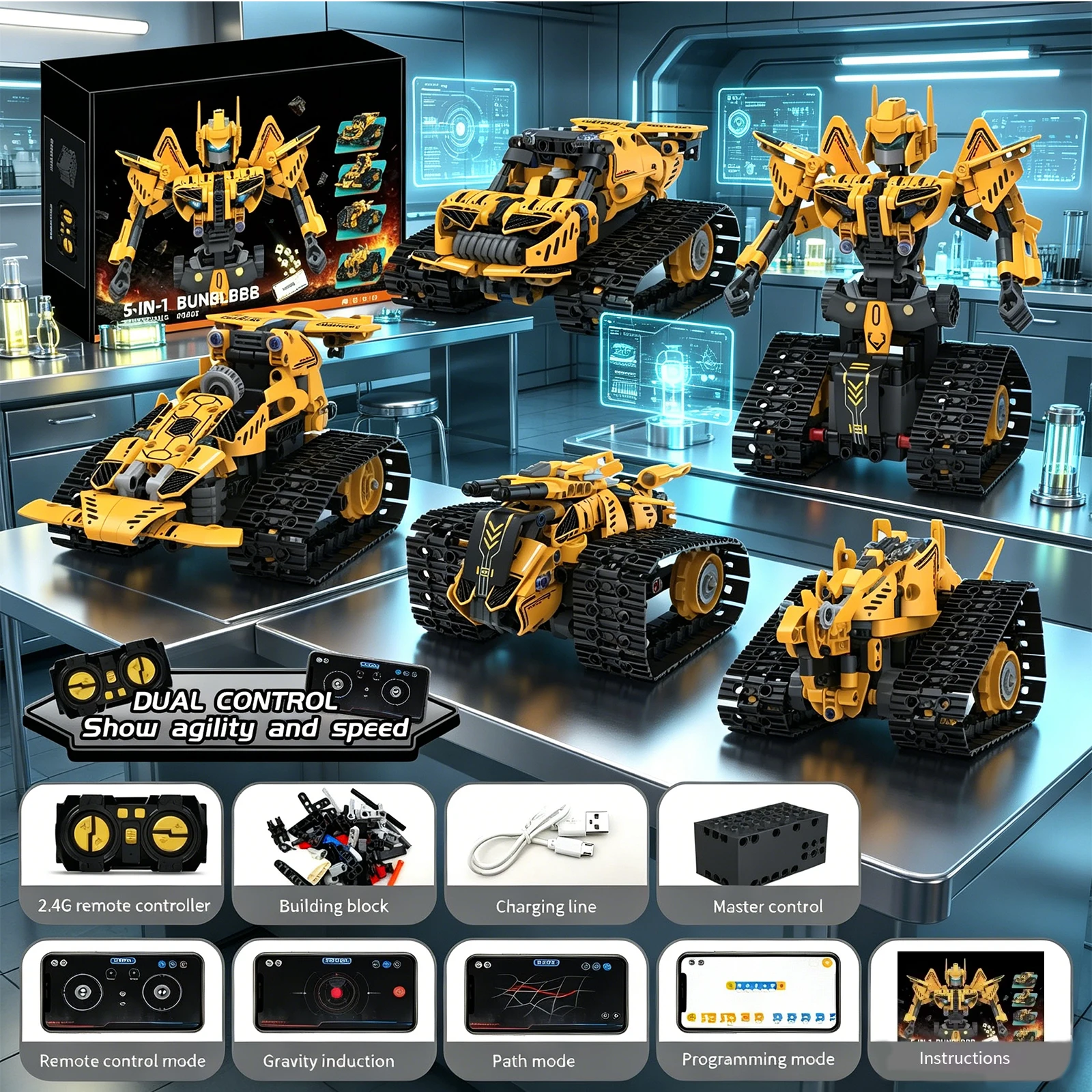 5 in 1 MOC remote control off-road vehicle Transform mecha Robot Building Blocks Racing Car Toy Creative Toy Boy Birthday Gift
5 in 1 MOC remote control off-road vehicle Transform mecha Robot Building Blocks Racing Car Toy Creative Toy Boy Birthday Gift
