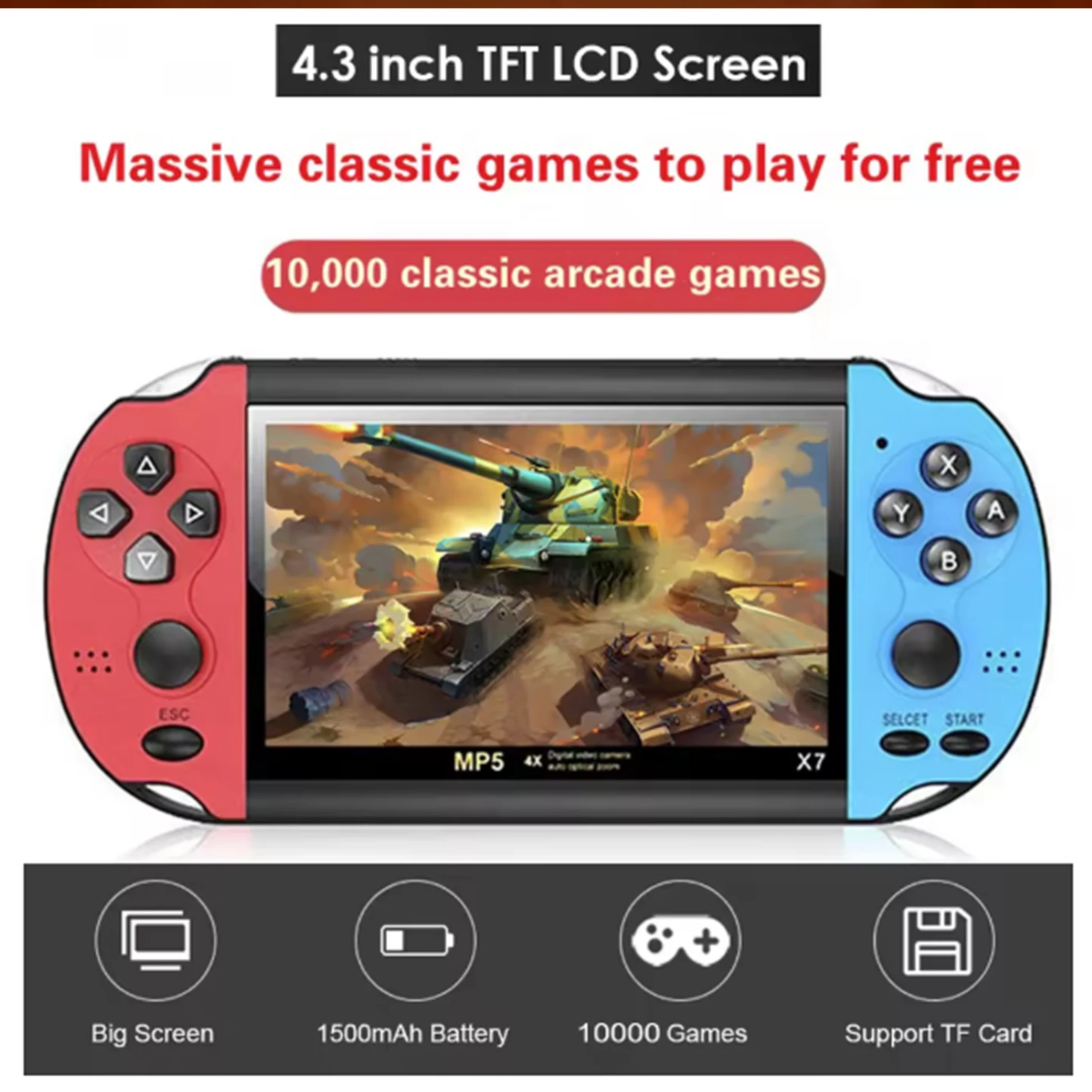 X7Plus 4.3Inch HD Screen Portable Audio Video Player Classic Play Built-in15000+ Games Portable Gaming Console
X7Plus 4.3Inch HD Screen Portable Audio Video Player Classic Play Built-in15000+ Games Portable Gaming Console