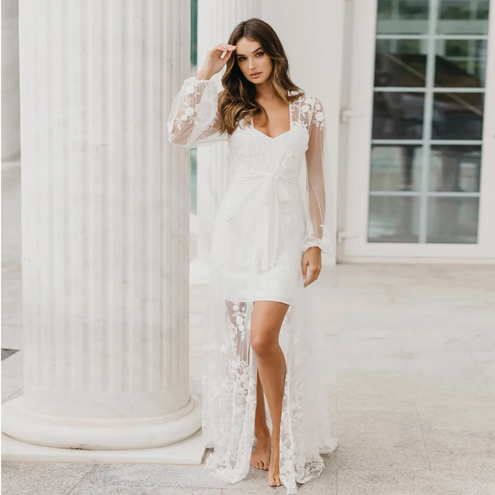 Elegant Two-Pieces Long Tulle Sleeves Appliques Bride Robe For Wedding Sexy Lace Bridal Shower Dress Women Night Gwons 2024
Elegant Two-Pieces Long Tulle Sleeves Appliques Bride Robe For Wedding Sexy Lace Bridal Shower Dress Women Night Gwons 2024