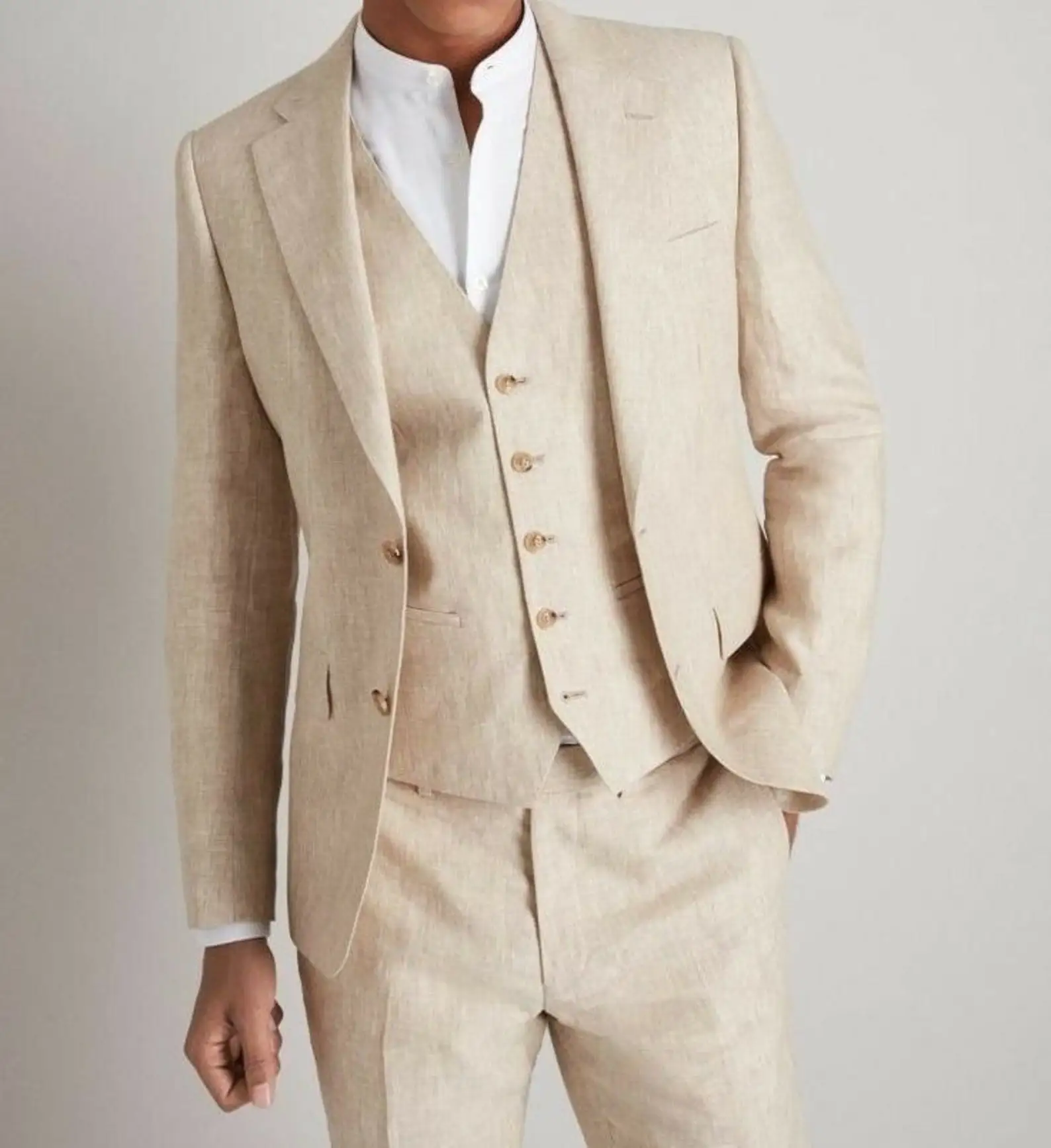 Beige Linen Men's Suits Wedding Tuxedo For Bridegroom Custom Notch Lapel Three Pieces (Jacket+Pants+Vest) Conjuntos De Blazer
Beige Linen Men's Suits Wedding Tuxedo For Bridegroom Custom Notch Lapel Three Pieces (Jacket+Pants+Vest) Conjuntos De Blazer