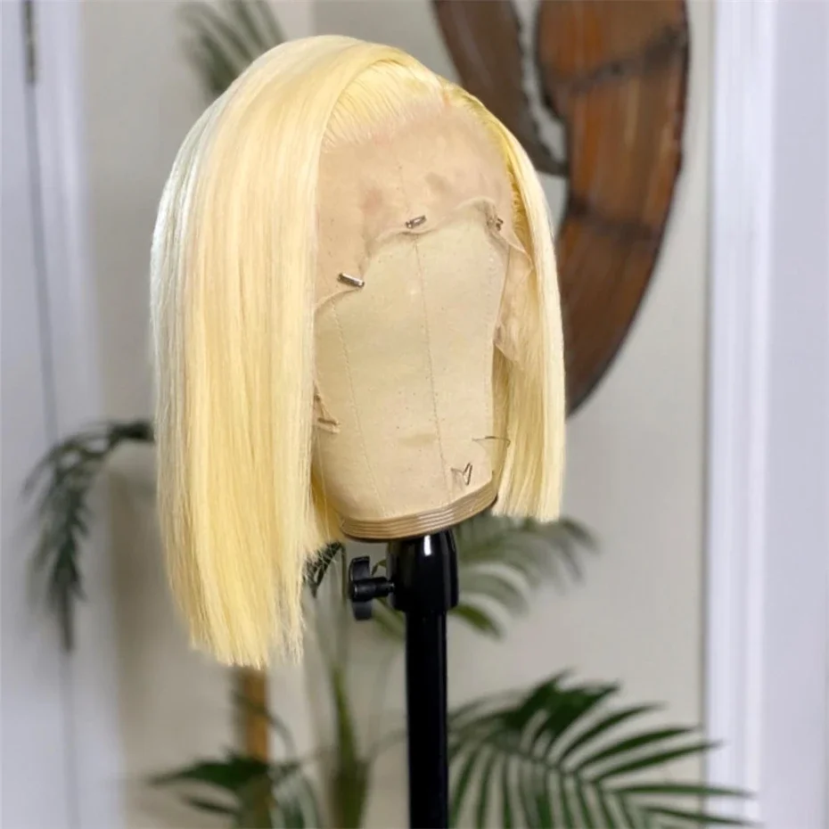 613 Honey Blonde Color Short Bob Straight Natural Hairline 13X4 Full HD Lace Frontal Wig 100% Human Hair For Women Preplucked Bleach Knots 200 Density
613 Honey Blonde Color Short Bob Straight Natural Hairline 13X4 Full HD Lace Frontal Wig 100% Human Hair For Women Preplucked Bleach Knots 200 Density
