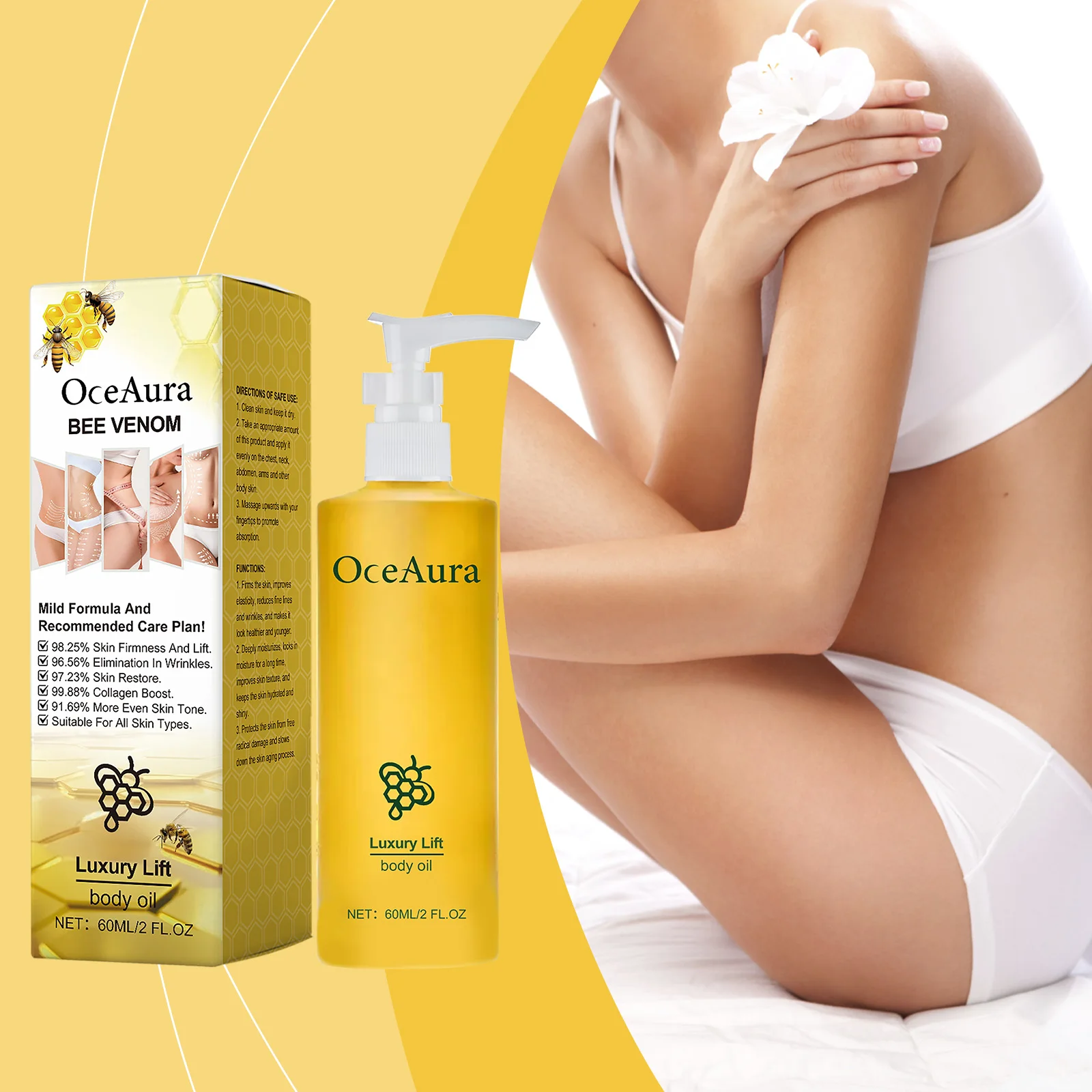 Oceaura 60ml Body Firming Oil Bee Venom Improve Dry Rough Dullness Lighten Fine Lines Tightening Skin Moisturizing Body Oil
Oceaura 60ml Body Firming Oil Bee Venom Improve Dry Rough Dullness Lighten Fine Lines Tightening Skin Moisturizing Body Oil