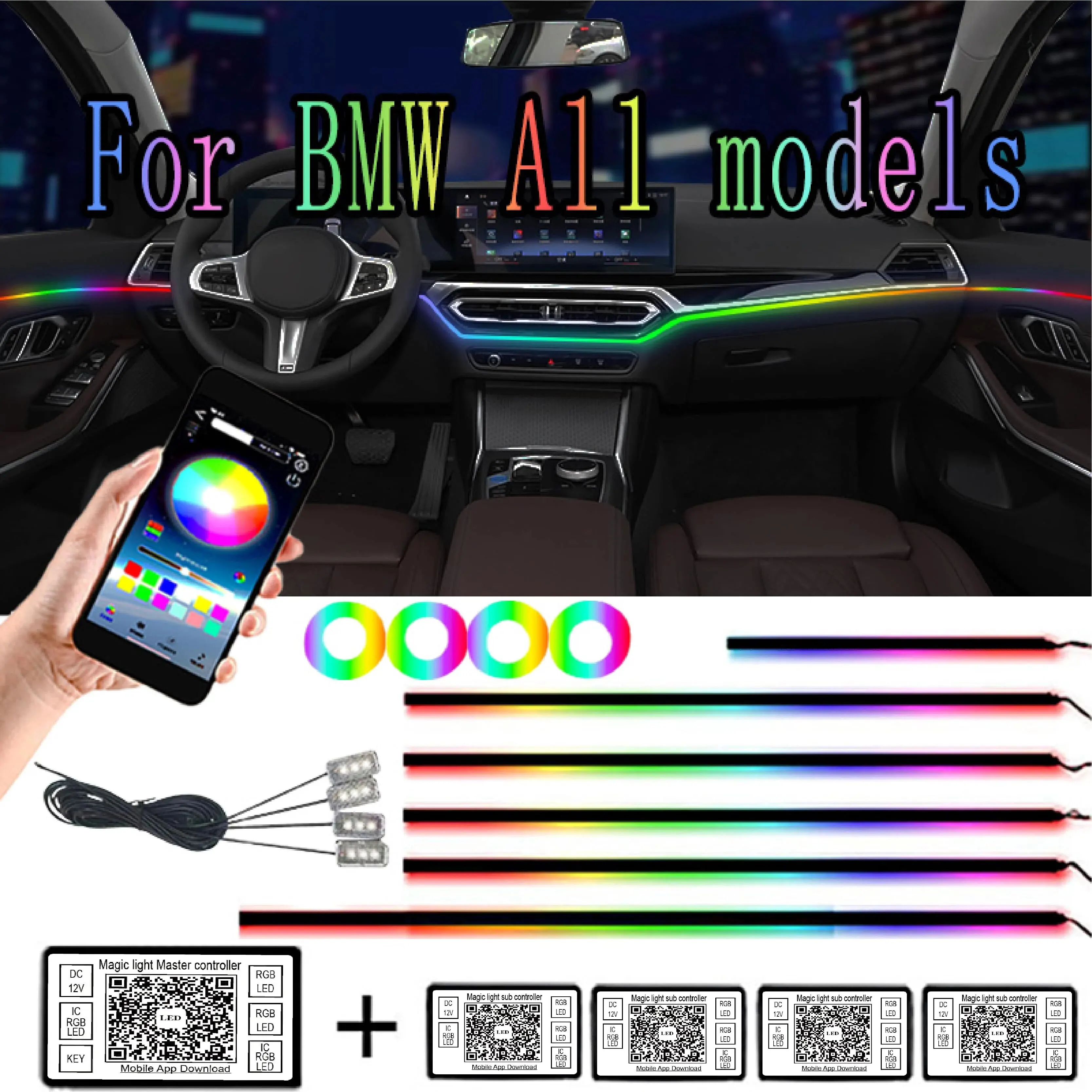 22 in1 Car Ambient Lights 64 RGB Car Interior Acrylic Light Guide Fiber Optic Car Decoration Atmosphere Light For BMW
22 in1 Car Ambient Lights 64 RGB Car Interior Acrylic Light Guide Fiber Optic Car Decoration Atmosphere Light For BMW