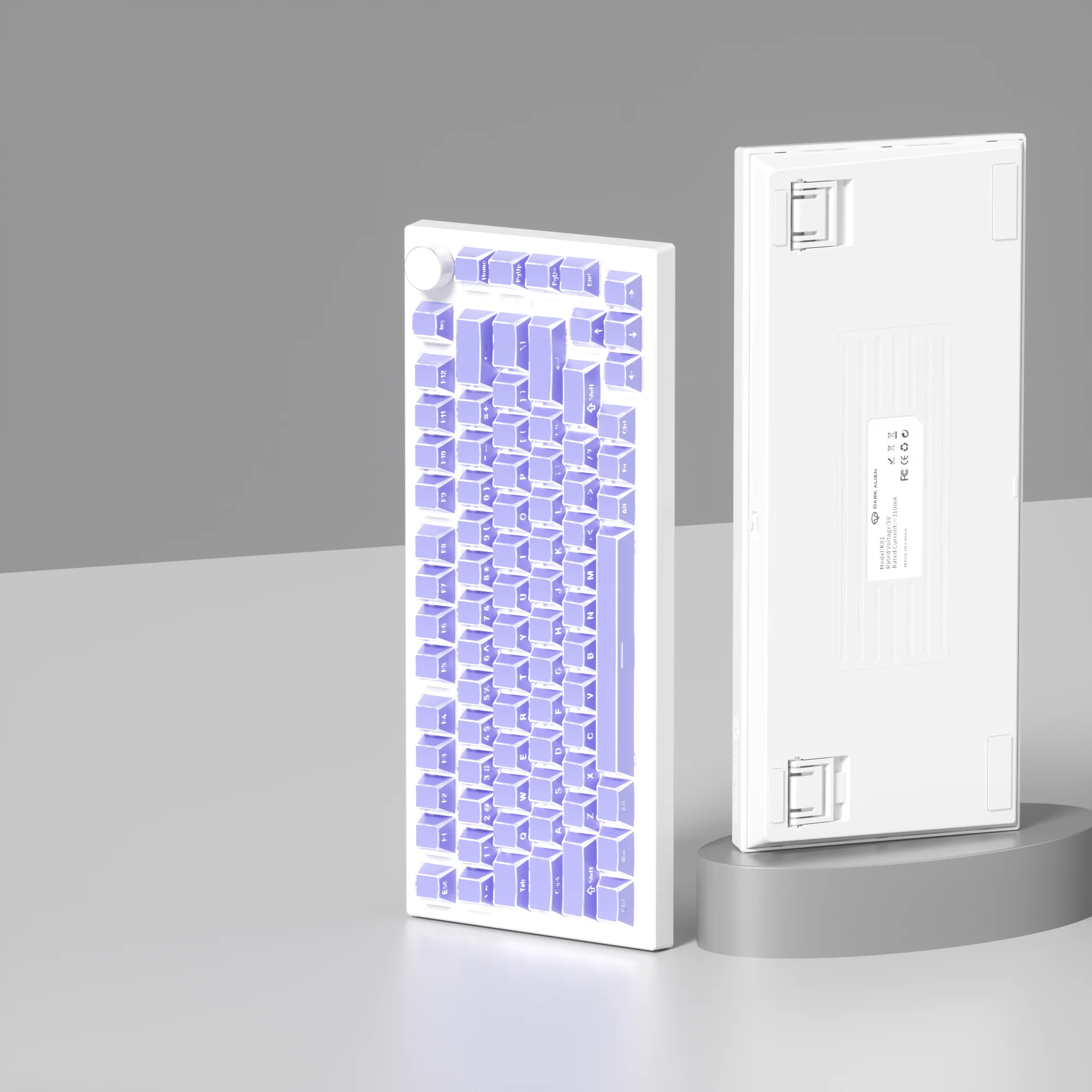 97-key purple backlit, angular, translucent side-printed keycaps with original PBT process
97-key purple backlit, angular, translucent side-printed keycaps with original PBT process