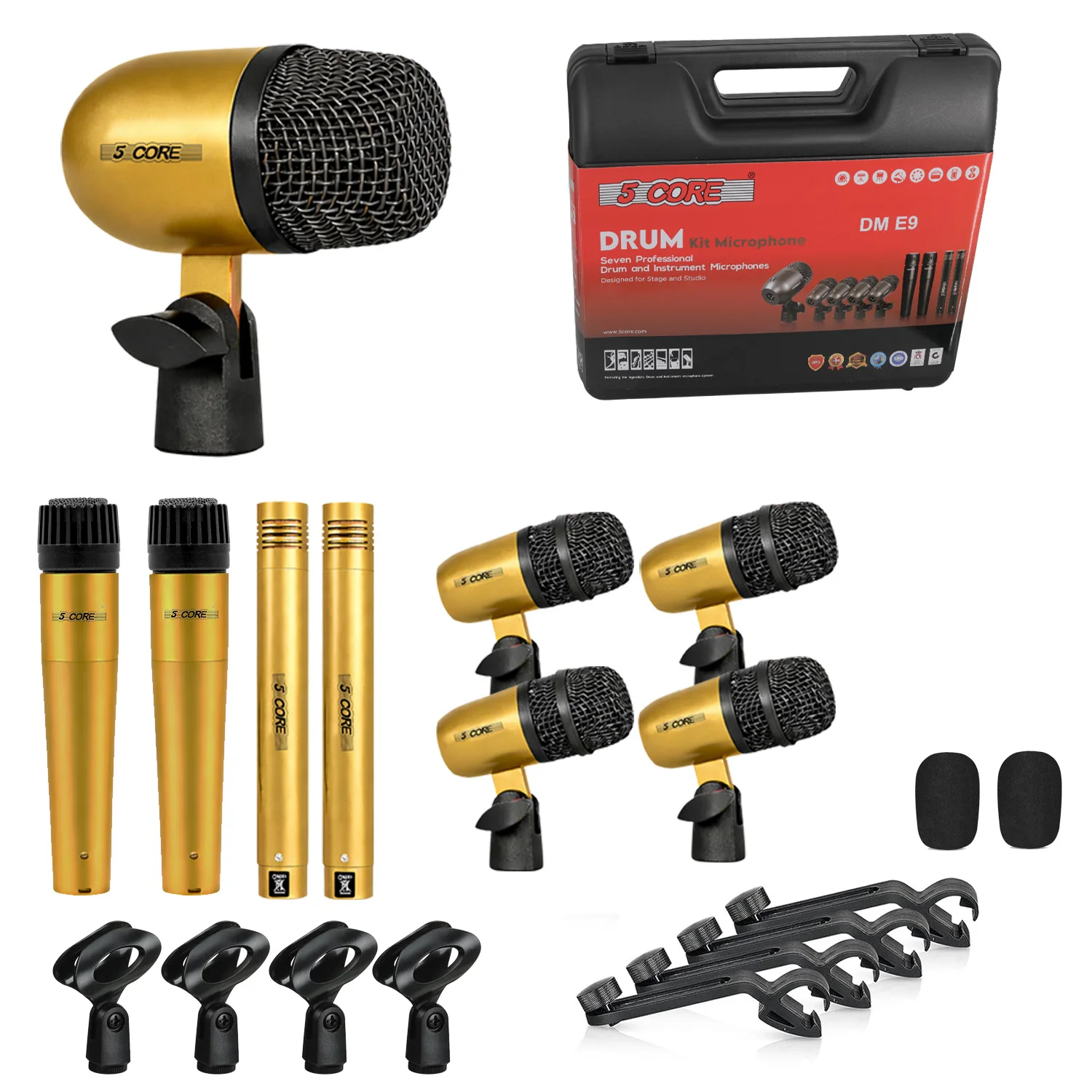 5 Core Drum Microphone Kit 9Pc All Metal Drummer Mics Tom/Snare & Cymbals Wired Instrument Drums Set
5 Core Drum Microphone Kit 9Pc All Metal Drummer Mics Tom/Snare & Cymbals Wired Instrument Drums Set