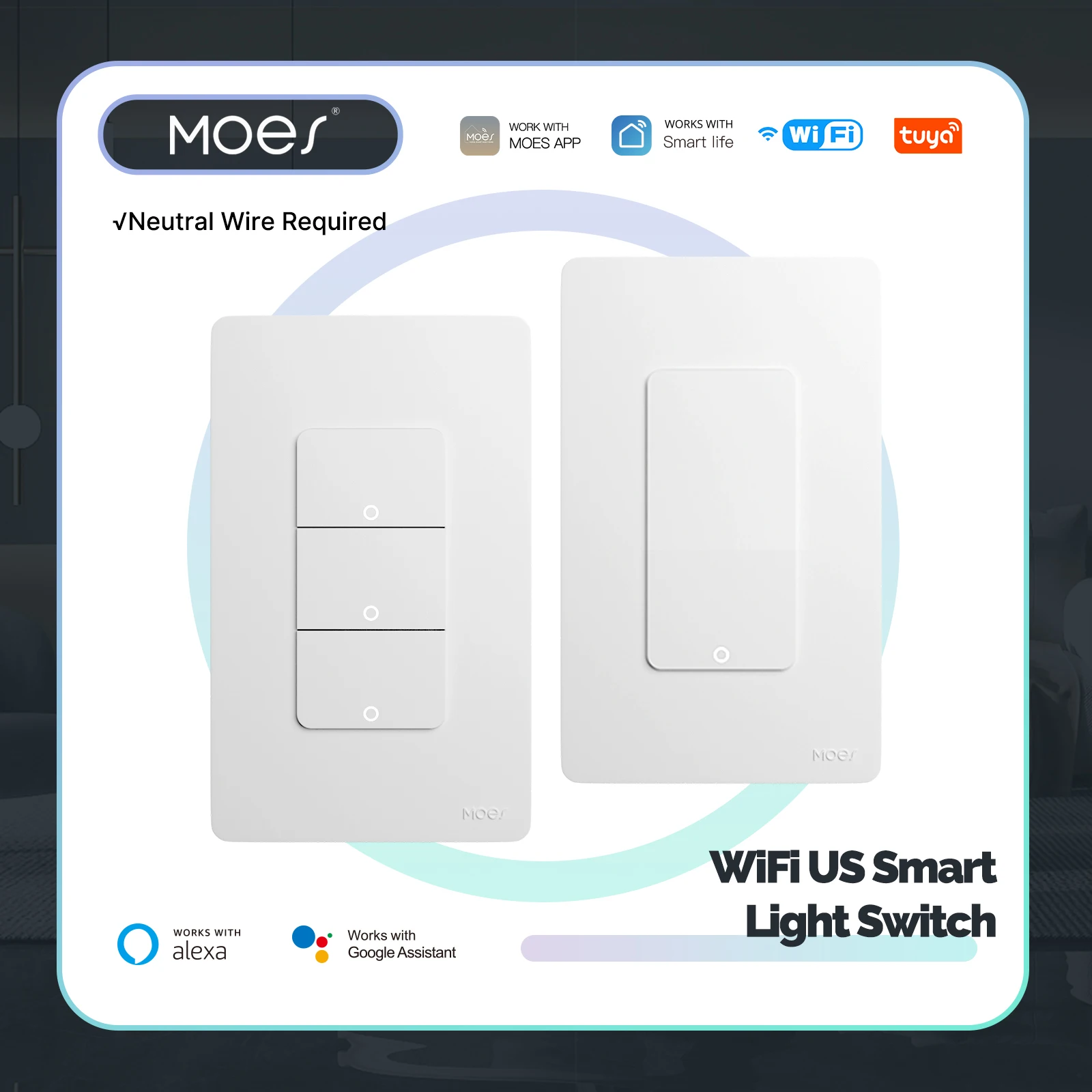 MOES Tuya Wi-Fi Smart Light Switch US Single Pole Push Button Wall Switch Work With Alexa Google Home Neutral Wire Required
MOES Tuya Wi-Fi Smart Light Switch US Single Pole Push Button Wall Switch Work With Alexa Google Home Neutral Wire Required