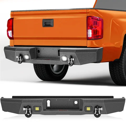 Nilight Rear Step Bumper Compatible with 2014-2018 Chevy Silverado 1500 & GMC Sierra 1500, Heavy Duty Full Width Steel Rear Bumper with LED Lights, D-Ring Shackles, Integrated Step, Textured Black