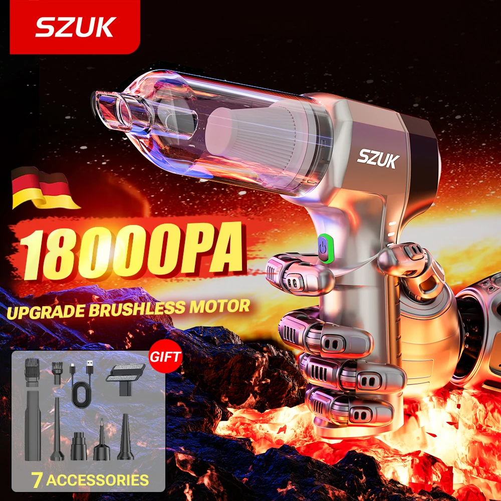 SZUK 18000PA Car Vacuum Cleaner Handheld Powerful Air Blower Portable Wireless Mini Cleaning Machine Vaacuum Cleaner for Car
SZUK 18000PA Car Vacuum Cleaner Handheld Powerful Air Blower Portable Wireless Mini Cleaning Machine Vaacuum Cleaner for Car