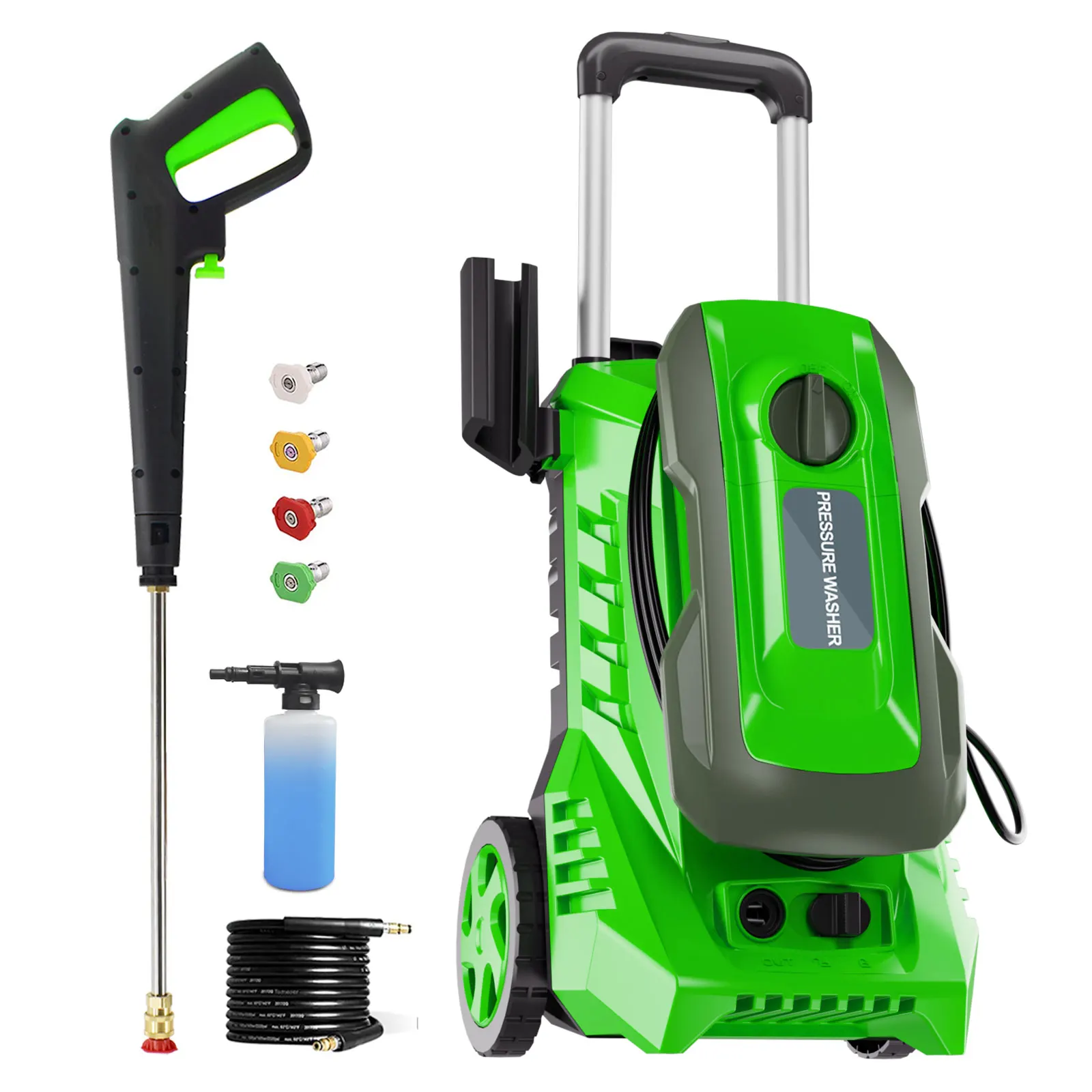 Electric Pressure Washer, 4200PSI Max 2.6 GPM Power Washer, With 25FT Hose, 4 Quick Connect Nozzles, 16.91oz Soap Tank
Electric Pressure Washer, 4200PSI Max 2.6 GPM Power Washer, With 25FT Hose, 4 Quick Connect Nozzles, 16.91oz Soap Tank