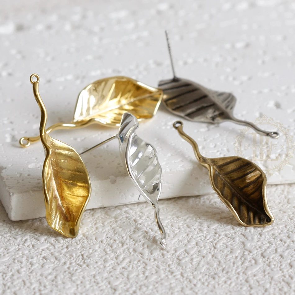 2 Pieces (One Pair) Solid Brass Earring Post with Sterling Silver Pin - Leaf 38.2x12.8mm (4910C-G)
2 Pieces (One Pair) Solid Brass Earring Post with Sterling Silver Pin - Leaf 38.2x12.8mm (4910C-G)
