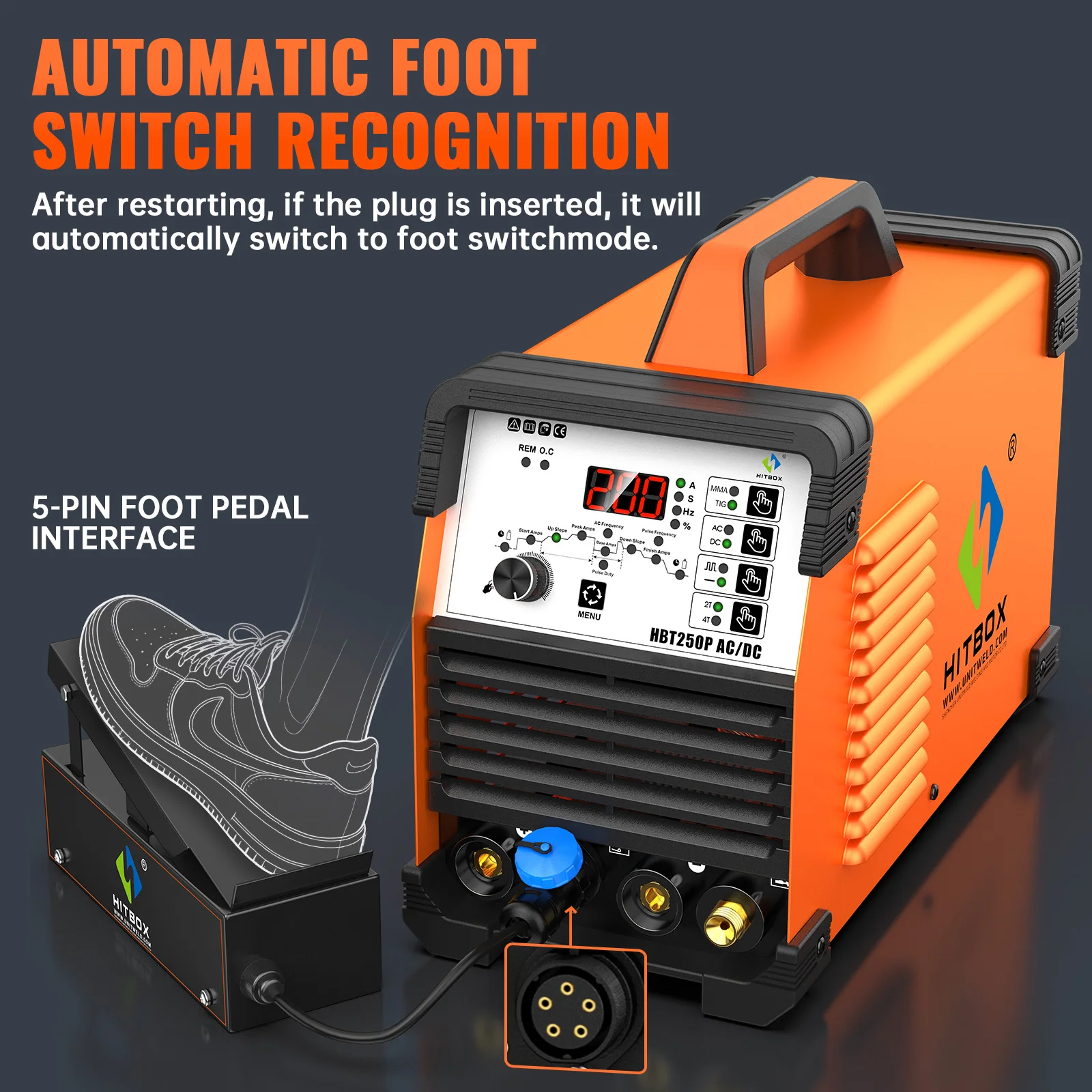 HTBOX HBT250P AC/DC Aluminum Iron Steel Welding Machine 5in1 AC HF TIG/AC Pulsed TIG/Stick/DC HF TIG/DC Pulsed TIG 220V
HTBOX HBT250P AC/DC Aluminum Iron Steel Welding Machine 5in1 AC HF TIG/AC Pulsed TIG/Stick/DC HF TIG/DC Pulsed TIG 220V