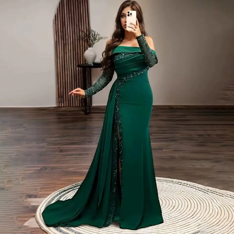 Aileen Customized Elegant Green Mermaid Prom Dress Sequins Sleeves Side Split Evening Dresses Floor Length Formal Prom Gown
Aileen Customized Elegant Green Mermaid Prom Dress Sequins Sleeves Side Split Evening Dresses Floor Length Formal Prom Gown