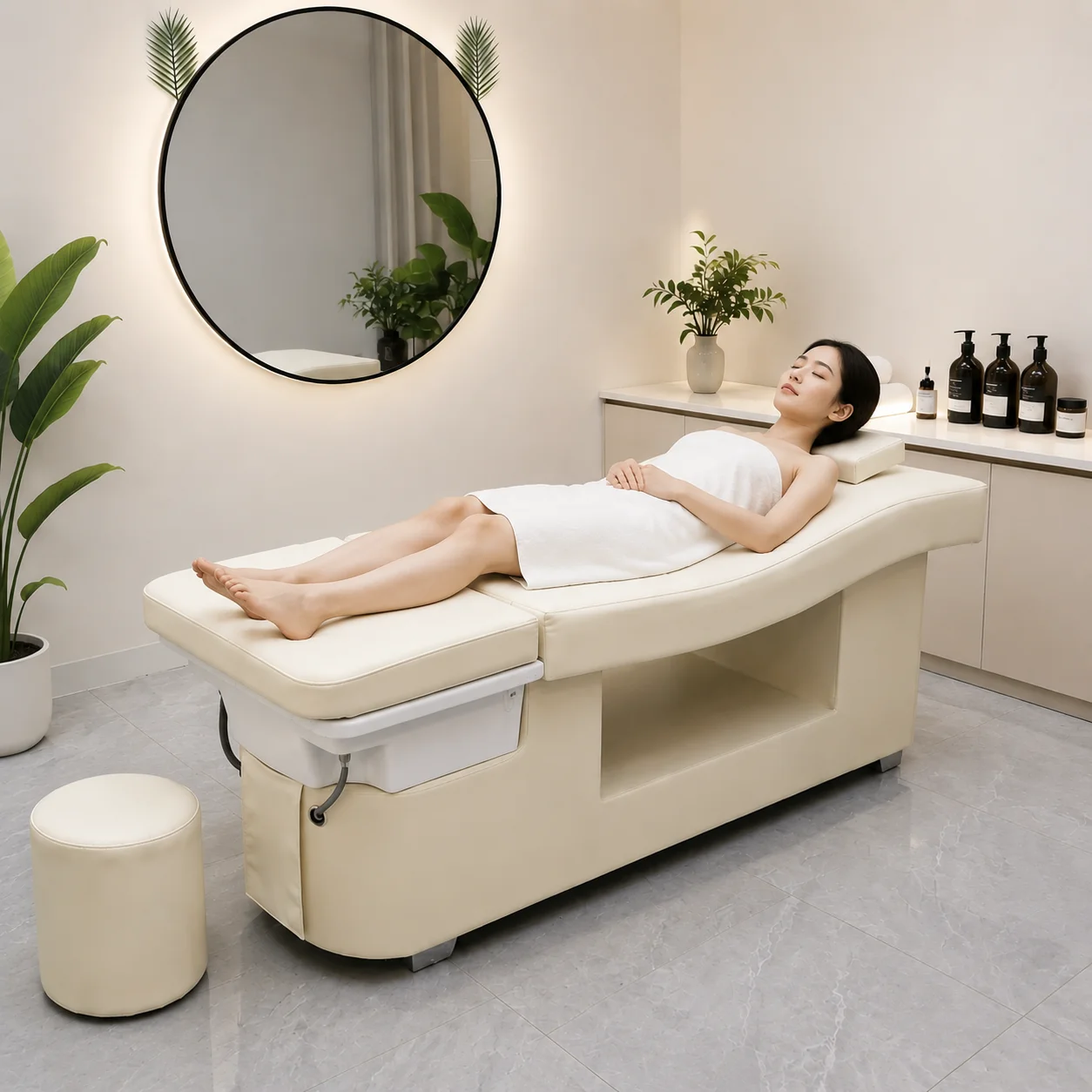 Shalon Spa Hair Care Bed, featuring water circulation and steam functions, professional salon furniture
Shalon Spa Hair Care Bed, featuring water circulation and steam functions, professional salon furniture