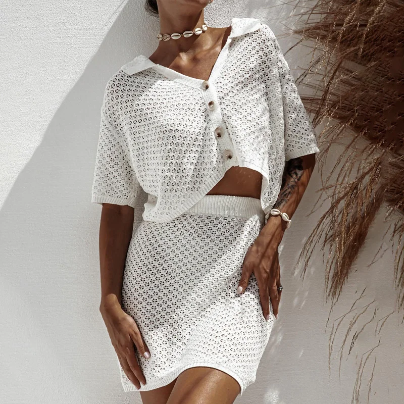 2 PCS Set Knit Dress Beach Crochet Swimsuit Sexy Short Sleeve Crop Top Blouse and Bottom Skirts Bikini Cover-ups Women Outfits
2 PCS Set Knit Dress Beach Crochet Swimsuit Sexy Short Sleeve Crop Top Blouse and Bottom Skirts Bikini Cover-ups Women Outfits