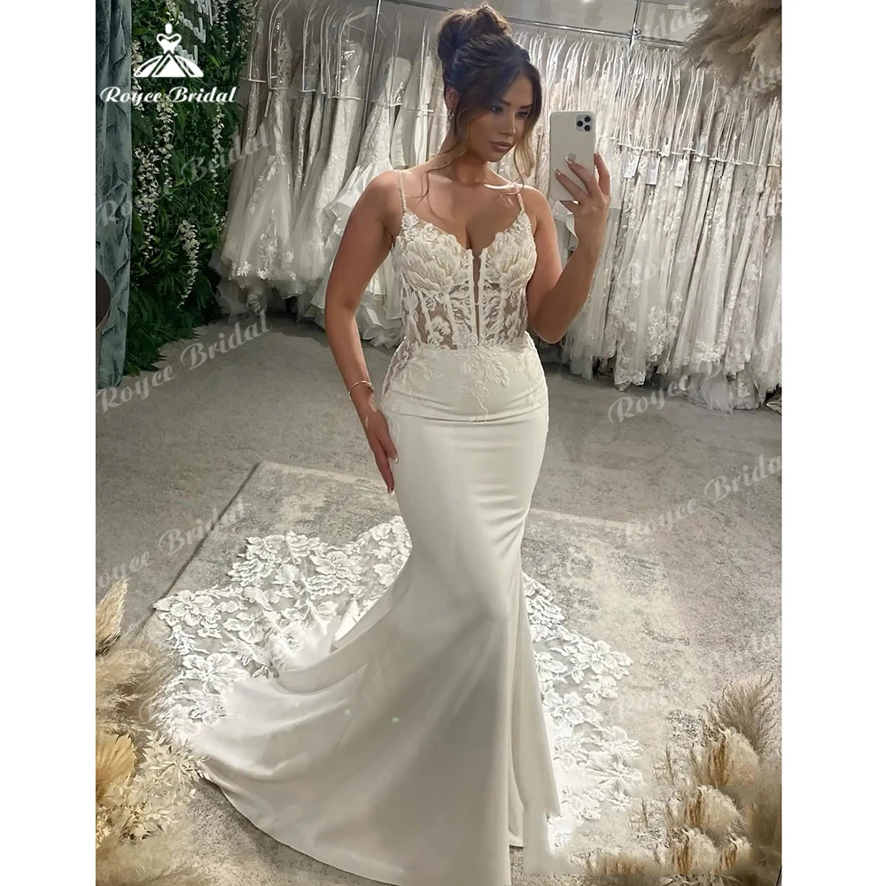 Roycebridal Satin Lace Applique Wedding Dress 2026 Mermaid Wedding Gown Spaghetti Straps Bridal Gown Customized
Roycebridal Satin Lace Applique Wedding Dress 2026 Mermaid Wedding Gown Spaghetti Straps Bridal Gown Customized