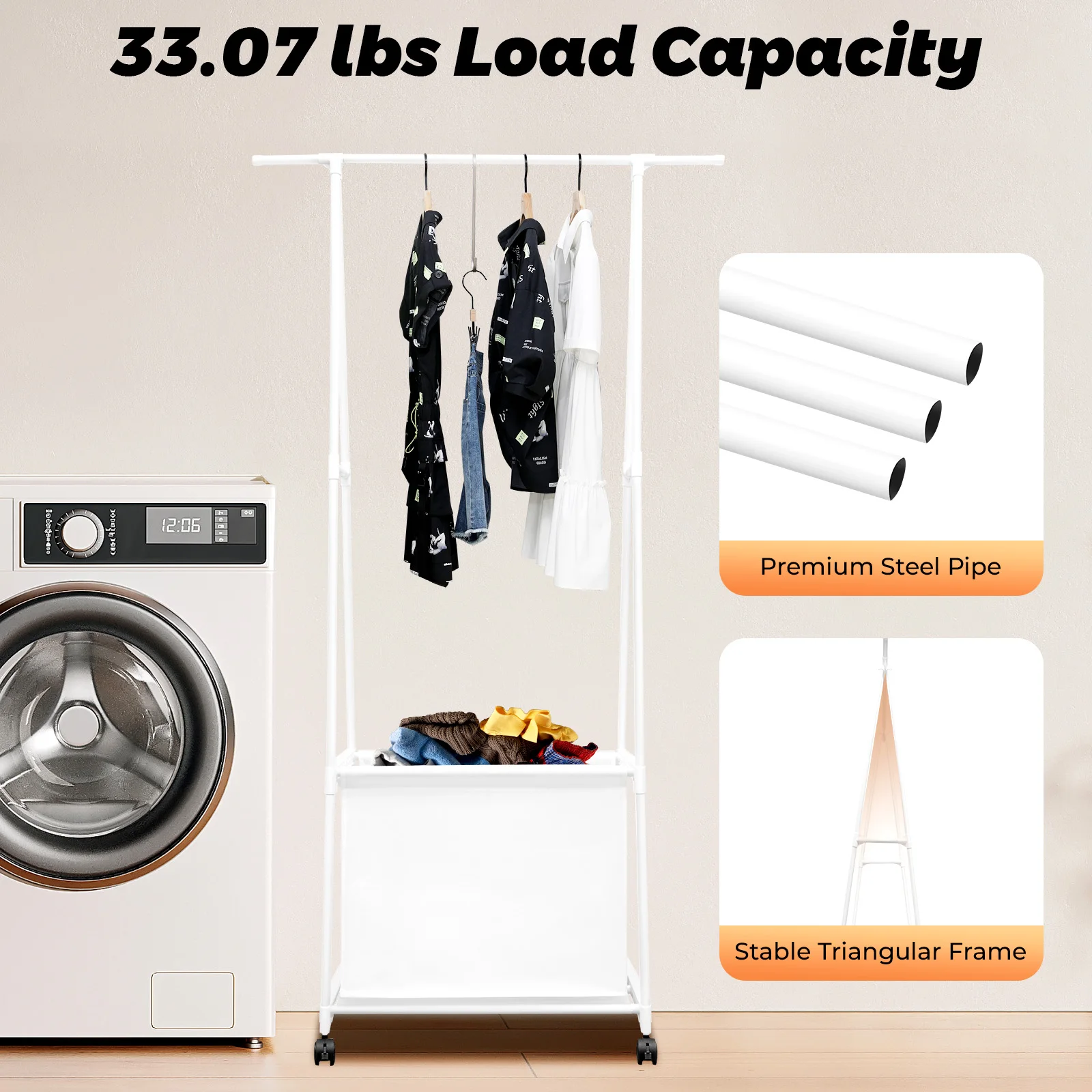 Storage Hangers, Upgraded Clothing Hanging Rack W/ Laundry Hamper & 2 Brake Wheels, Steel PP Non-Woven Fabric Coat Rack for Home
Storage Hangers, Upgraded Clothing Hanging Rack W/ Laundry Hamper & 2 Brake Wheels, Steel PP Non-Woven Fabric Coat Rack for Home