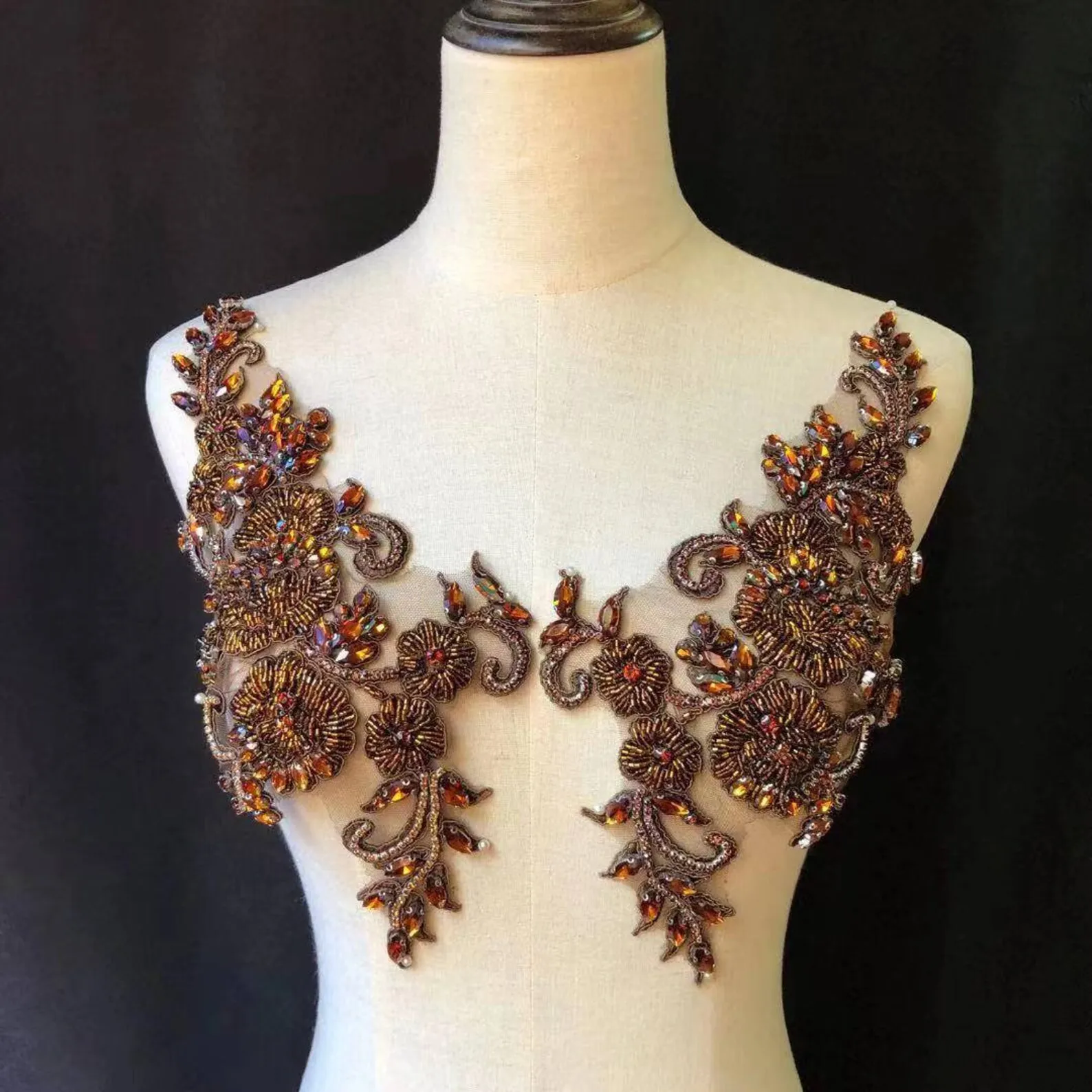 Brown Rhinestone Bead Applique Heavy Bead Handmade Rhinestone Applique for Couture Rhinestone Garment Accessory
Brown Rhinestone Bead Applique Heavy Bead Handmade Rhinestone Applique for Couture Rhinestone Garment Accessory
