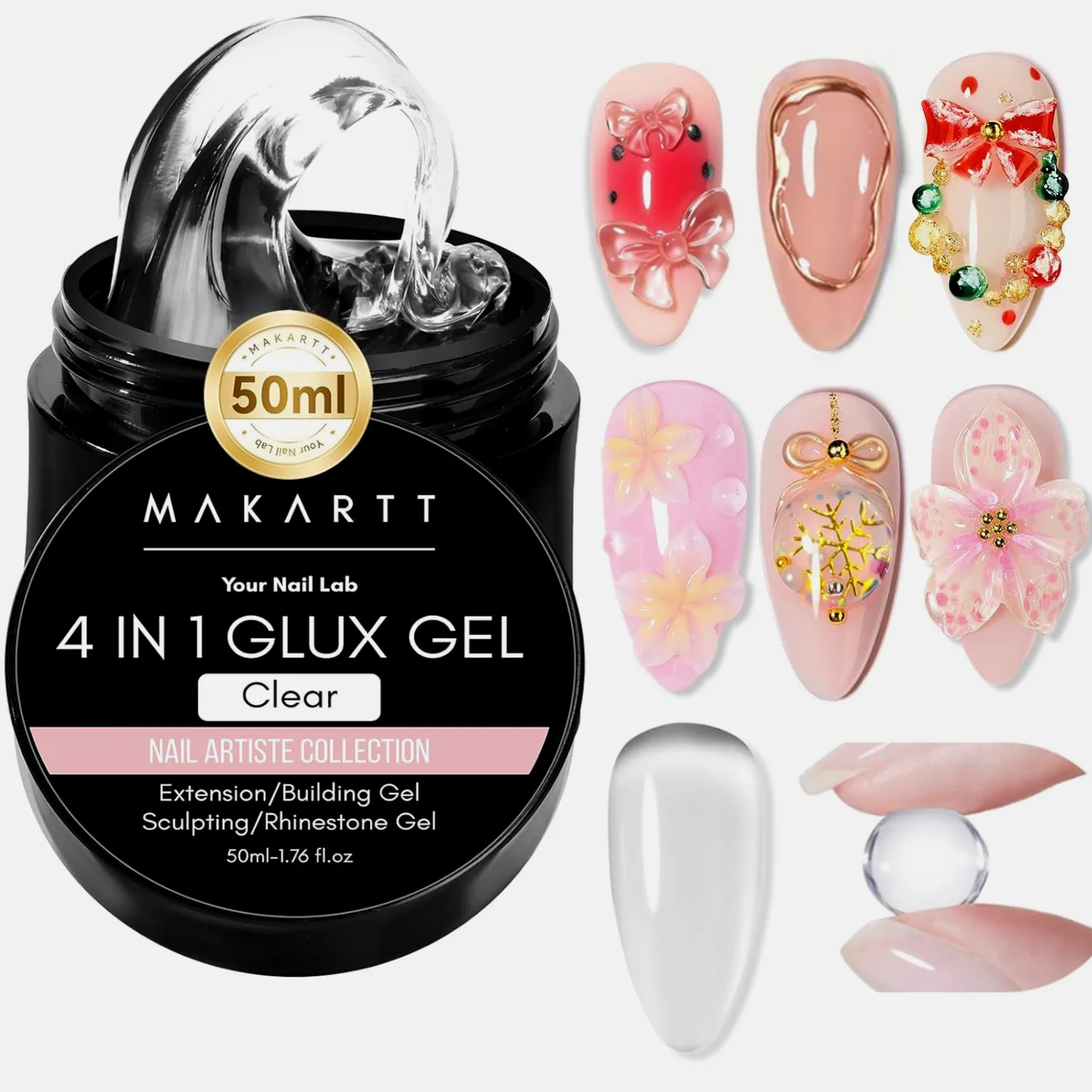 Clear 3D Gel Nail Art -Makartt 4 in 1 Glux Gel Non-Sticky Hand Sculpting Building Carving Manicure Supplies UV & LED Lamp Need
Clear 3D Gel Nail Art -Makartt 4 in 1 Glux Gel Non-Sticky Hand Sculpting Building Carving Manicure Supplies UV & LED Lamp Need