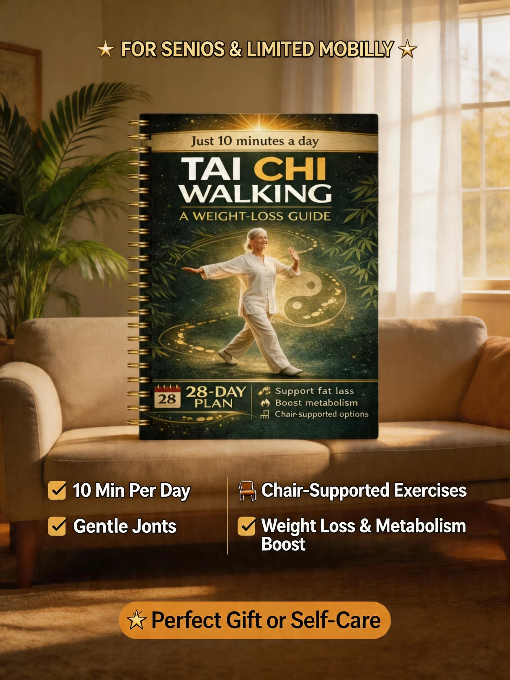 1pcs Spiral Bound Tai Chi Walking Weight Loss Guide Book For Older Adults 28-Day Wellness Plan Just 10 Minutes Daily Beginner Friendly Step-by-Step Posture & Breathing Tutorial With Chair Supported Option Workout Log To Improve Strength Balance Fat Loss &
1pcs Spiral Bound Tai Chi Walking Weight Loss Guide Book For Older Adults 28-Day Wellness Plan Just 10 Minutes Daily Beginner Friendly Step-by-Step Posture & Breathing Tutorial With Chair Supported Option Workout Log To Improve Strength Balance Fat Loss &