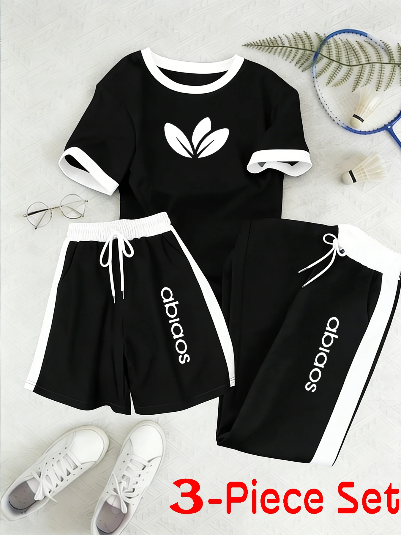 Summer Trendy and Cool Clover Letter Print Casual Three-Piece Set, Color-Blocked T-Shirt and Shorts Sports Suit
Summer Trendy and Cool Clover Letter Print Casual Three-Piece Set, Color-Blocked T-Shirt and Shorts Sports Suit