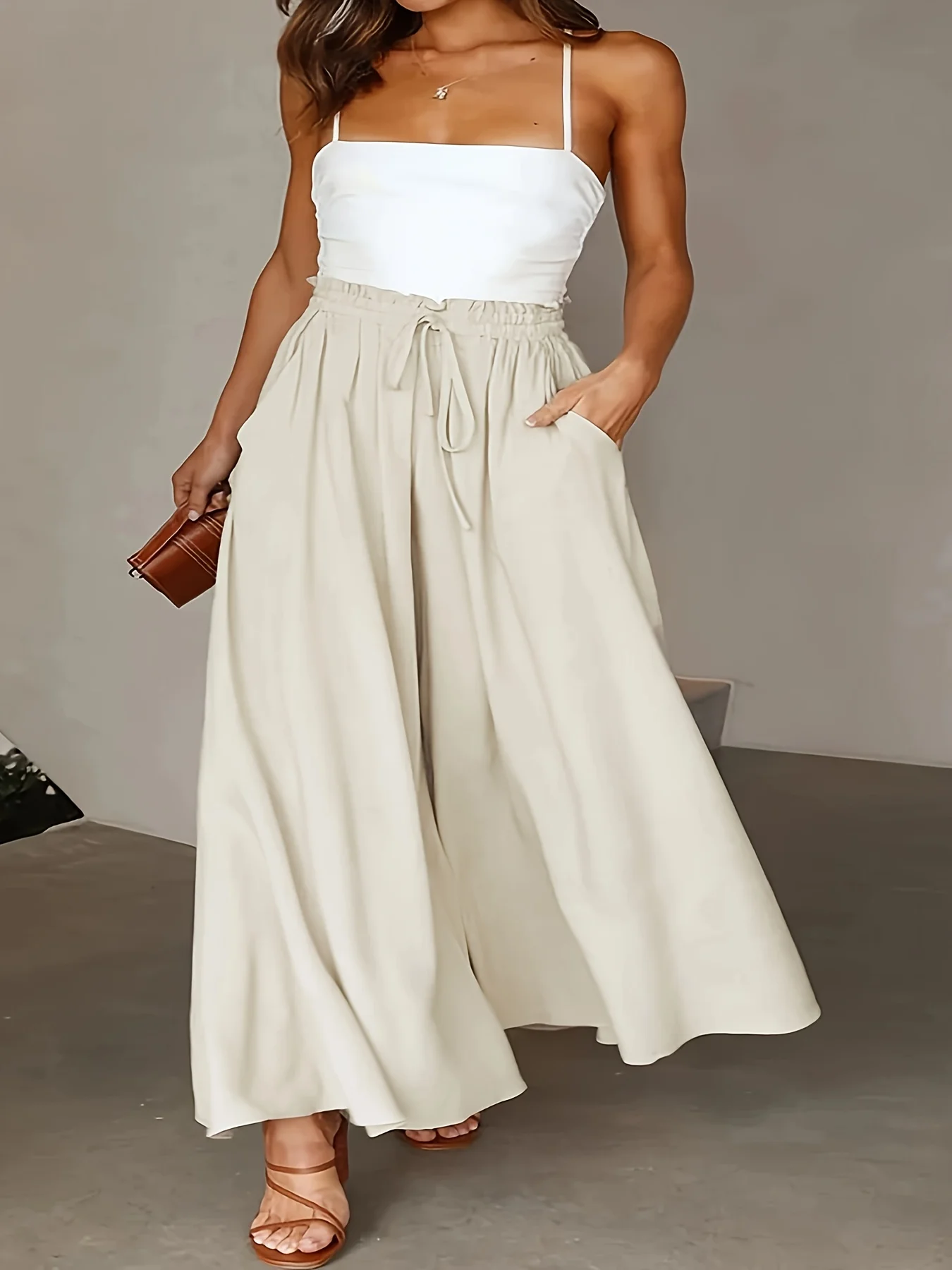 Plus Size Women's Elegant Straight Leg Pants - Light Grey All-Season Machine-Washable Trousers with Faux Drawstring Waist, Smoot
Plus Size Women's Elegant Straight Leg Pants - Light Grey All-Season Machine-Washable Trousers with Faux Drawstring Waist, Smoot
