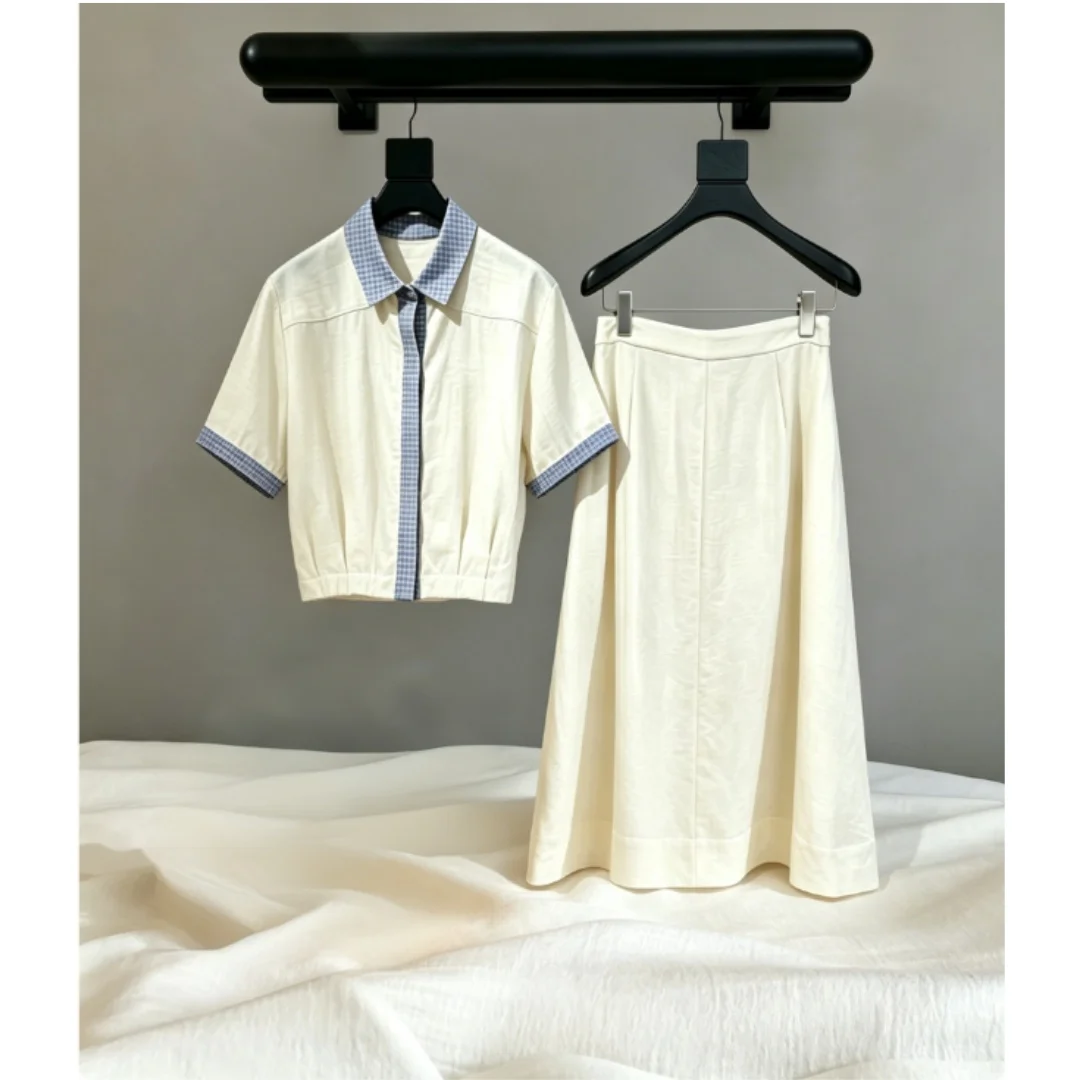 Summer New Style Women's Fashionable Collarless Short-sleeved Top Plus-length Skirt Set
Summer New Style Women's Fashionable Collarless Short-sleeved Top Plus-length Skirt Set